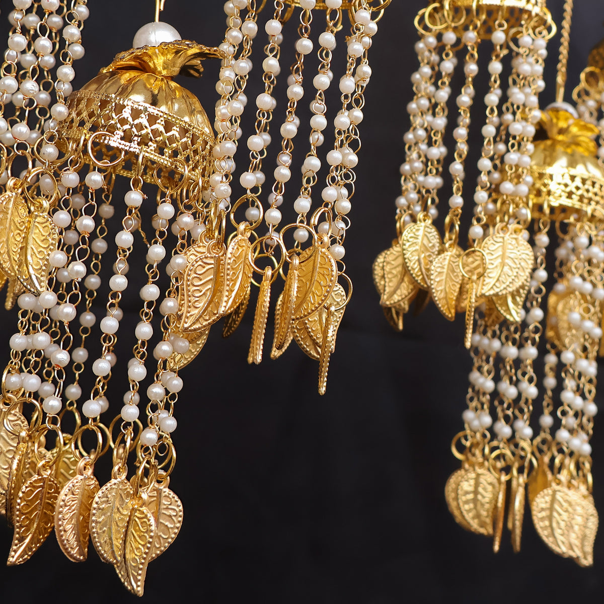 Gold-Plated Pearl Jhumki Leaf Kaleere Set