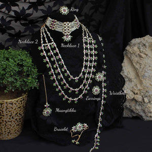 Pearl Twirl Ful Set With Long Haar, Choker, Ring, Maangtikka, Bracelet & Earrings - BeAbhika.com
