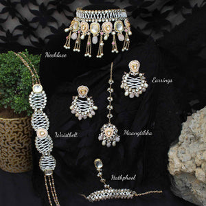 Pink Wink Full Set With Necklace, Earrings, Maangtikka, Hathphool & Waistbelt - BeAbhika.com