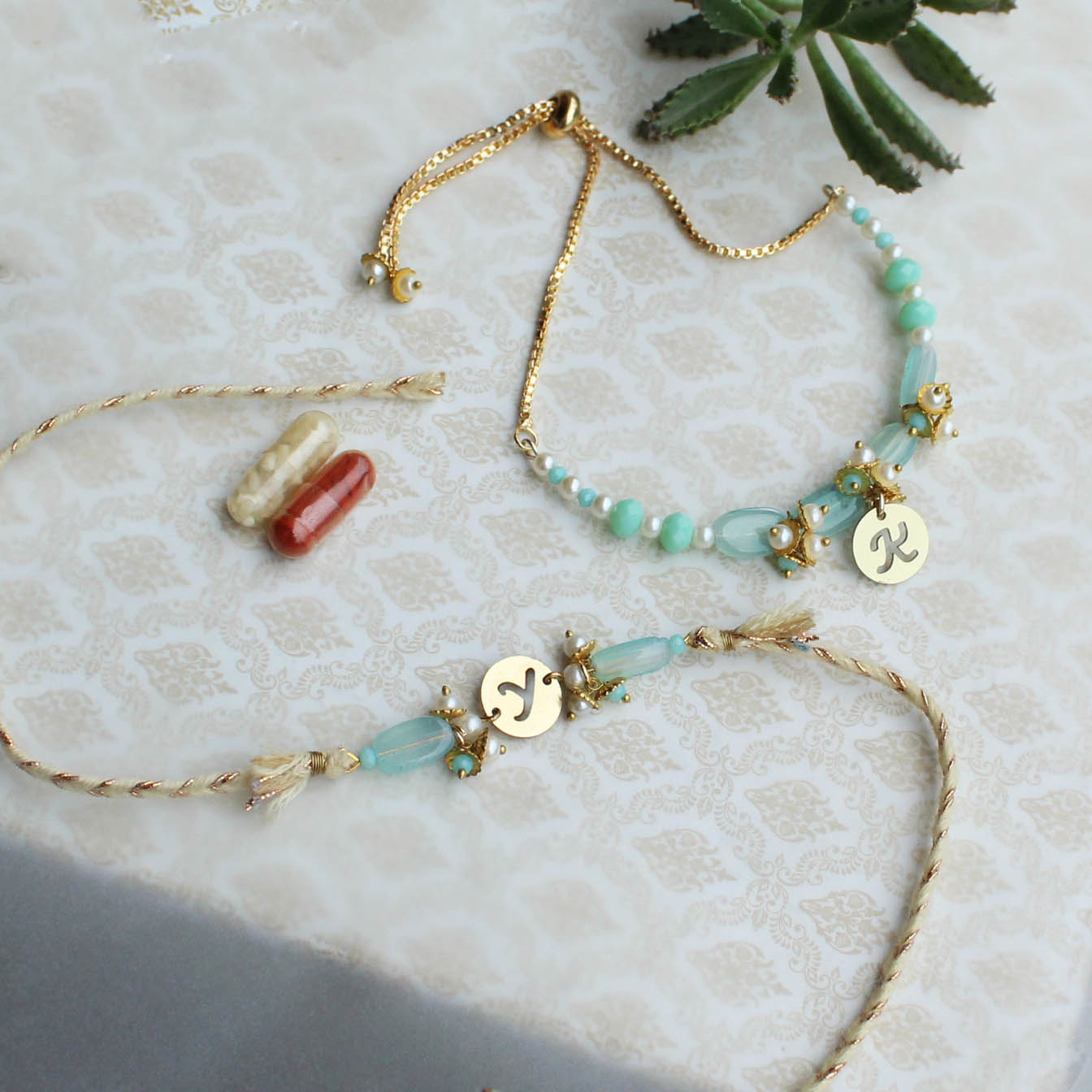 BeAbhika Personalised Initial Bhai Bhabhi Rakhi Lumba Combo Couple Rakhi Rakshabandhan Designer Unique Customised Name Initial Rakhi Lumba Set Available In India Best Price Online COD Express Shipping Send Rakhi To Brother Abroad
