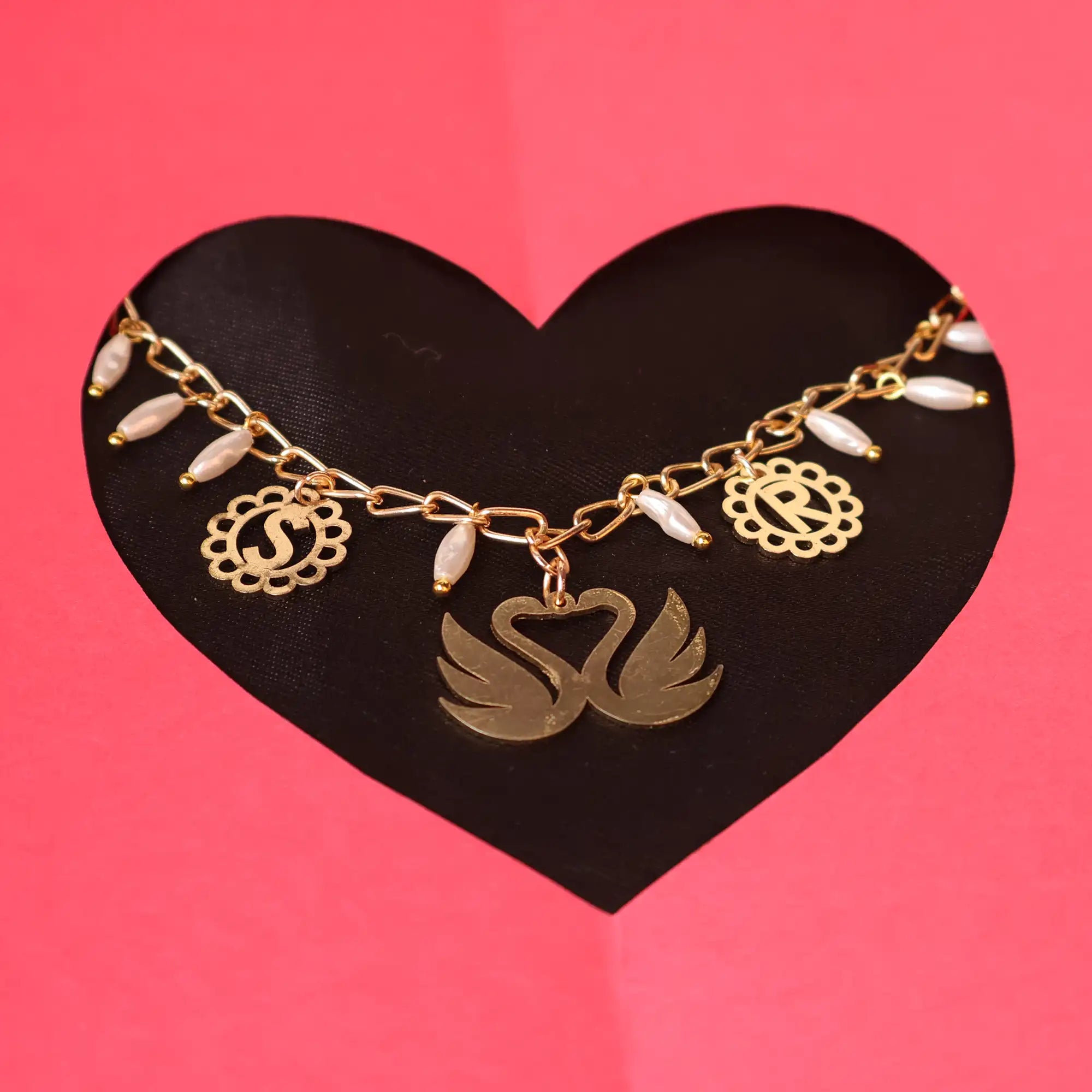 Set Of 4 Adjustable Personalised Pearl Charm Bracelet Stack With 2 Adjustable Ring