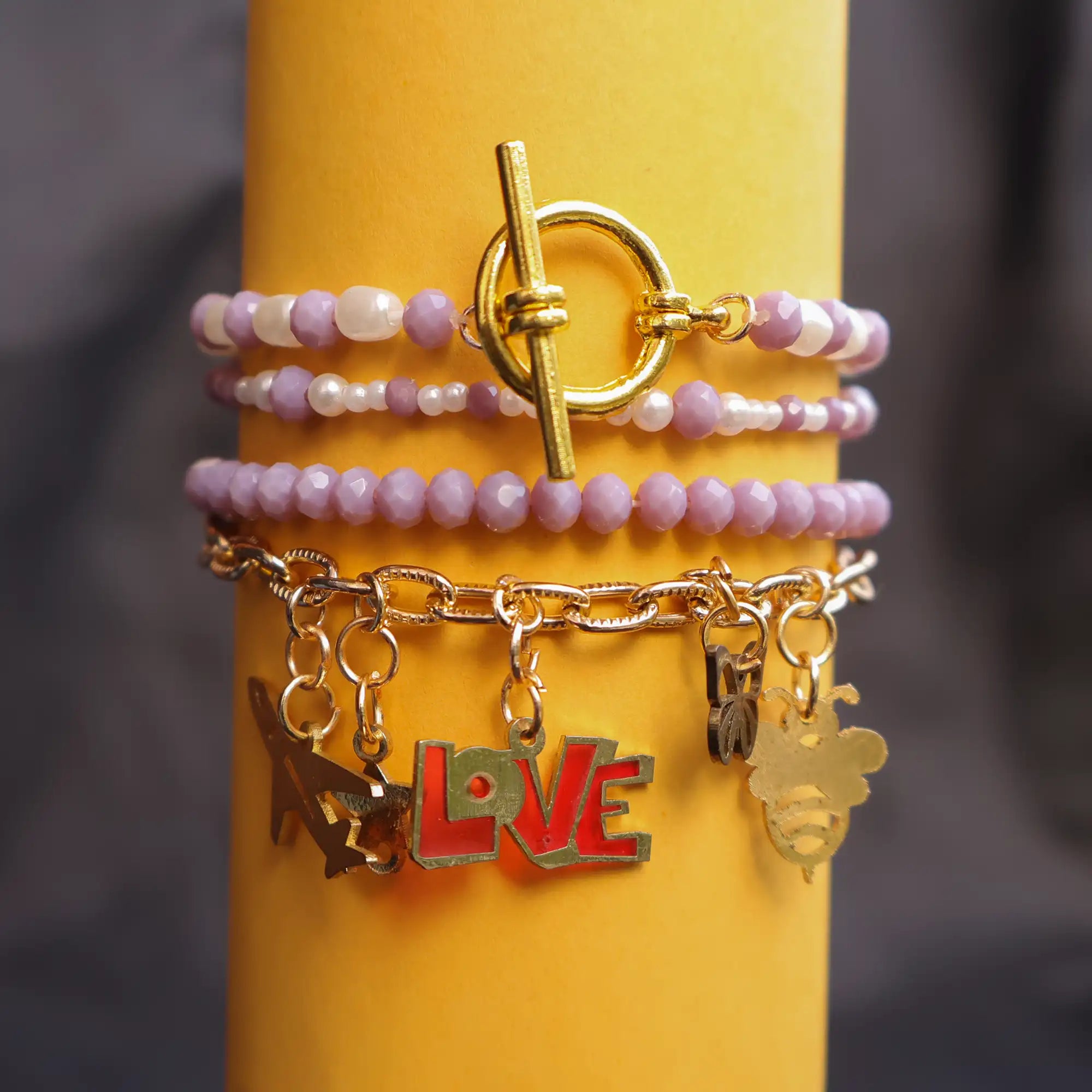 All about Love Charm 4 Adjustable Bracelet Stack With 2 Adjustable Rings