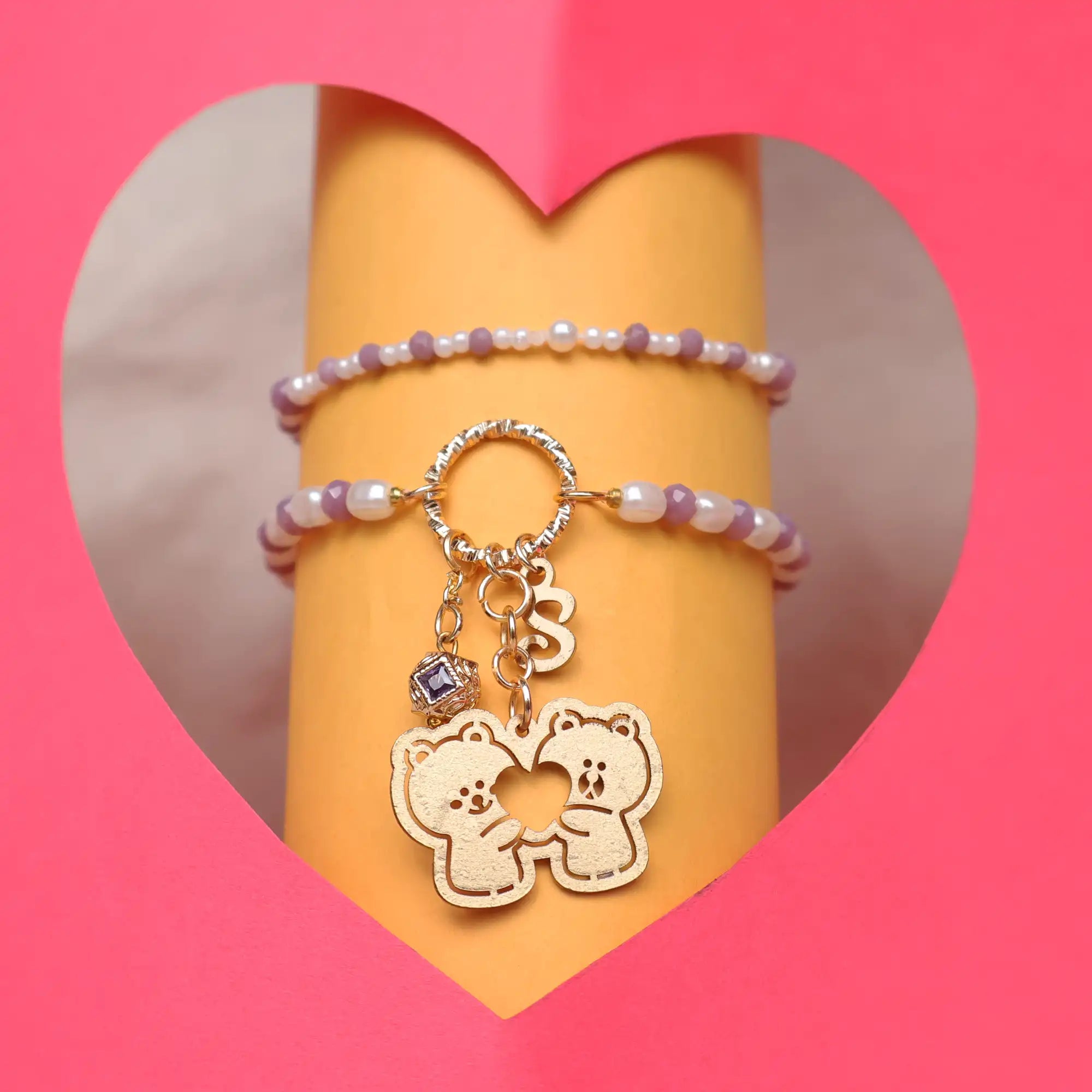 Teddy Love Charm Bracelet Set Of 2 Adjustable Bracelet With 1 Ring