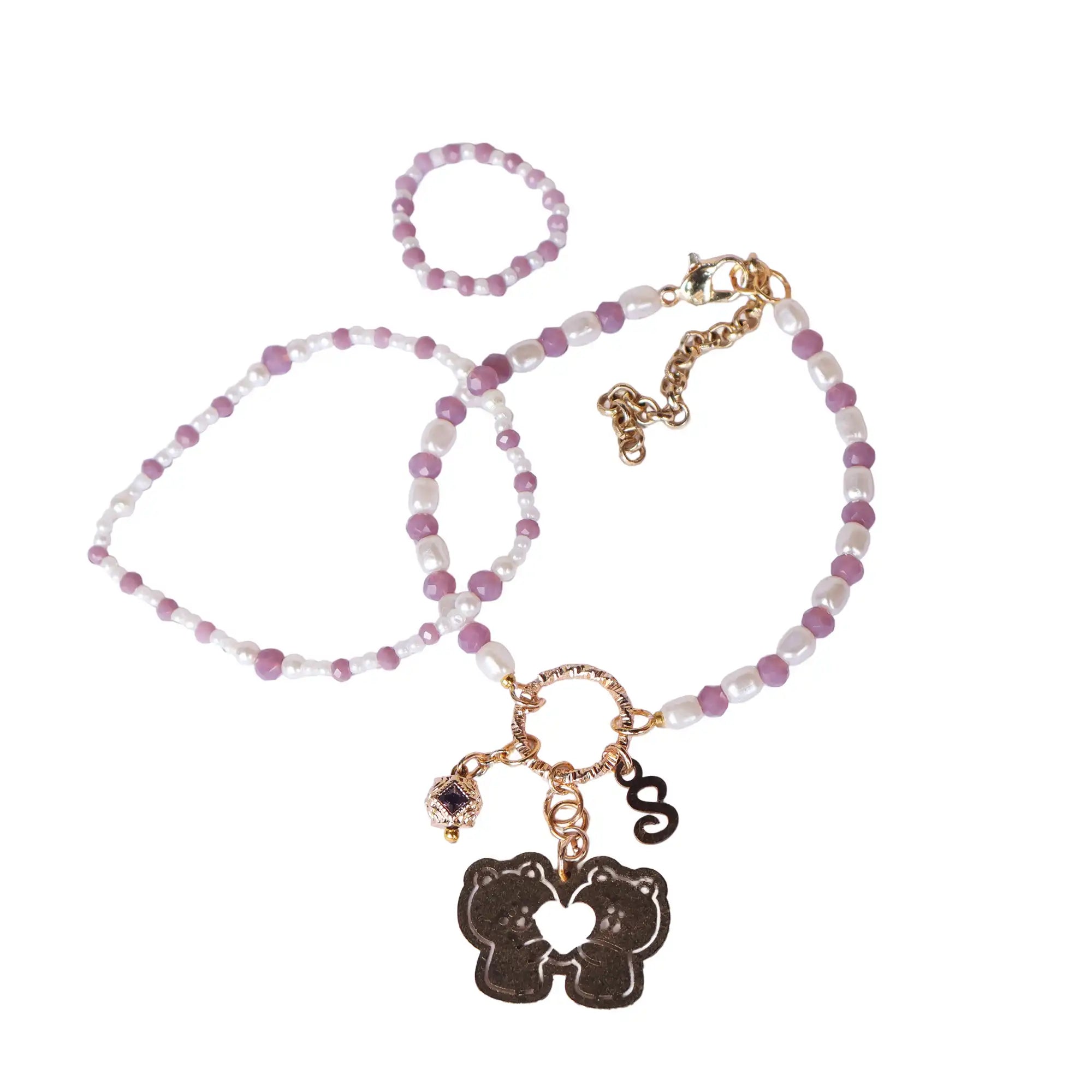 Teddy Love Charm Bracelet Set Of 2 Adjustable Bracelet With 1 Ring