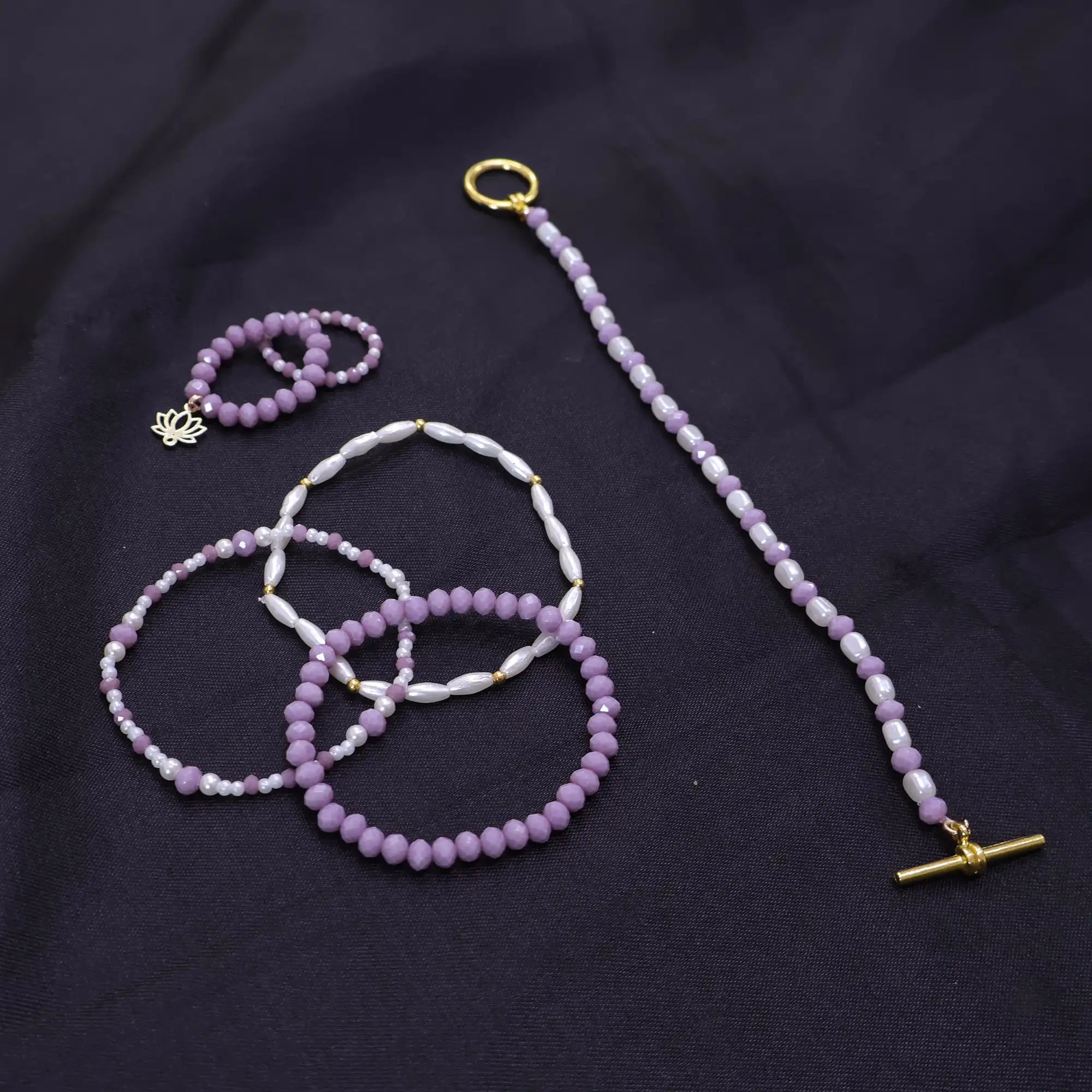 All about Love Charm 4 Adjustable Bracelet Stack With 2 Adjustable Rings