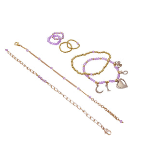 Stackable Valentine Charm Adjustable Bracelet & Ring - Set Of 4