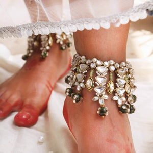 Kundan & Beads Adjustable Anklet - Set Of 2 Pieces - BeAbhika.com