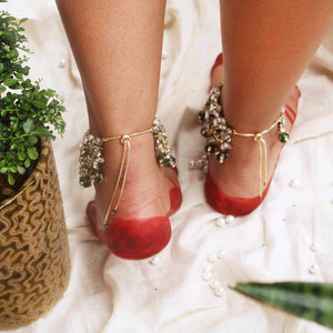 Kundan & Beads Adjustable Anklet - Set Of 2 Pieces - BeAbhika.com
