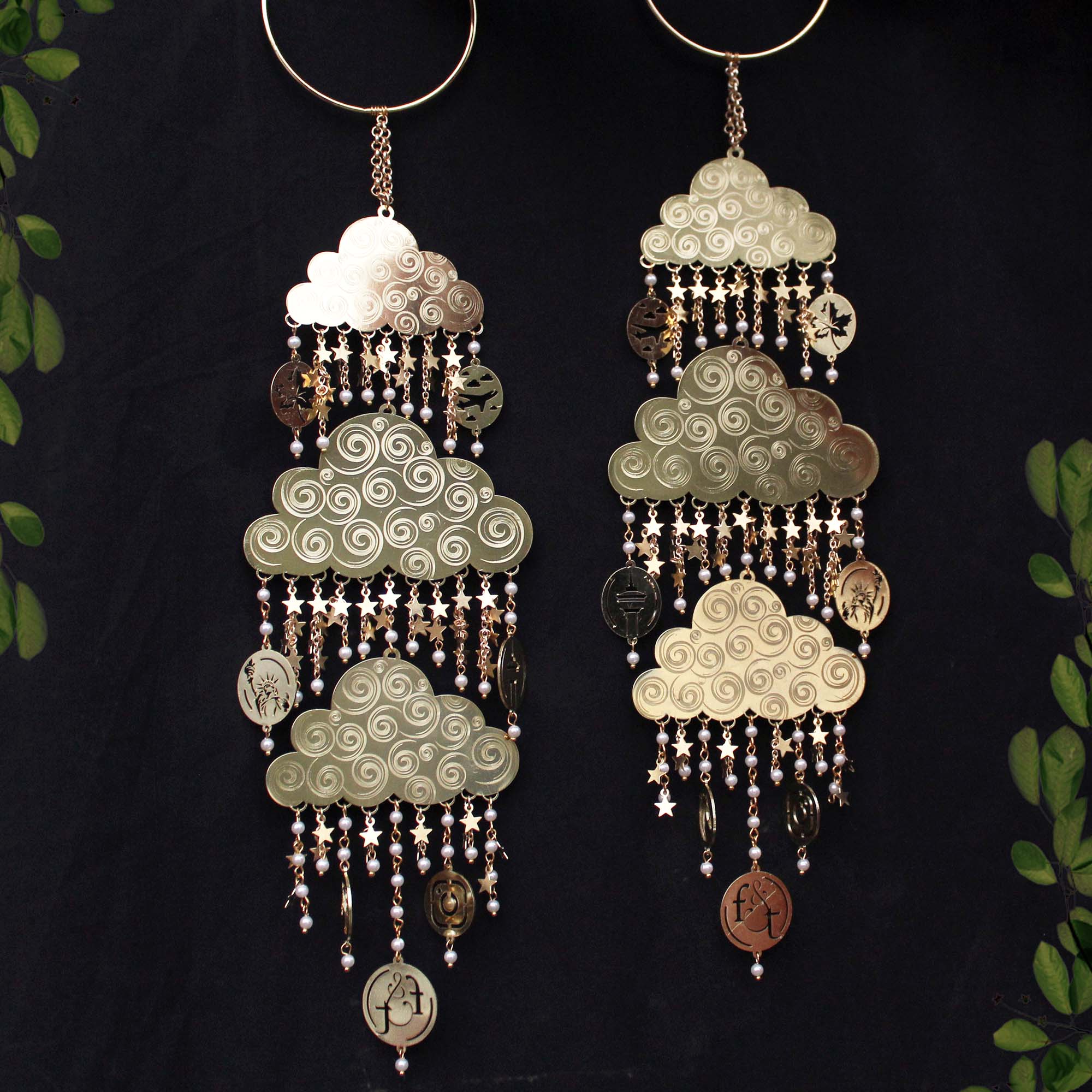 Celestial Cloud Personalized Bridal Kaleere with Pearl & Charm Drops - Set Of 2 Pieces