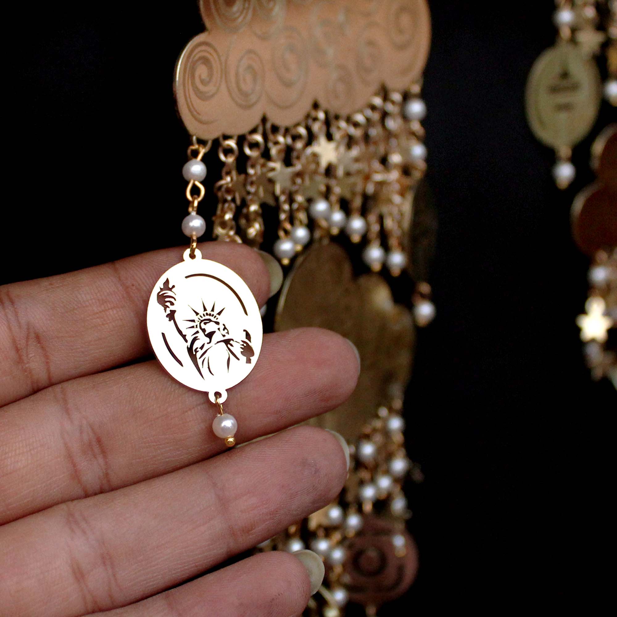 Celestial Cloud Personalized Bridal Kaleere with Pearl & Charm Drops - Set Of 2 Pieces