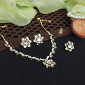 Kundan Blossom Necklace, Ring & Earrings Set - BeAbhika.com