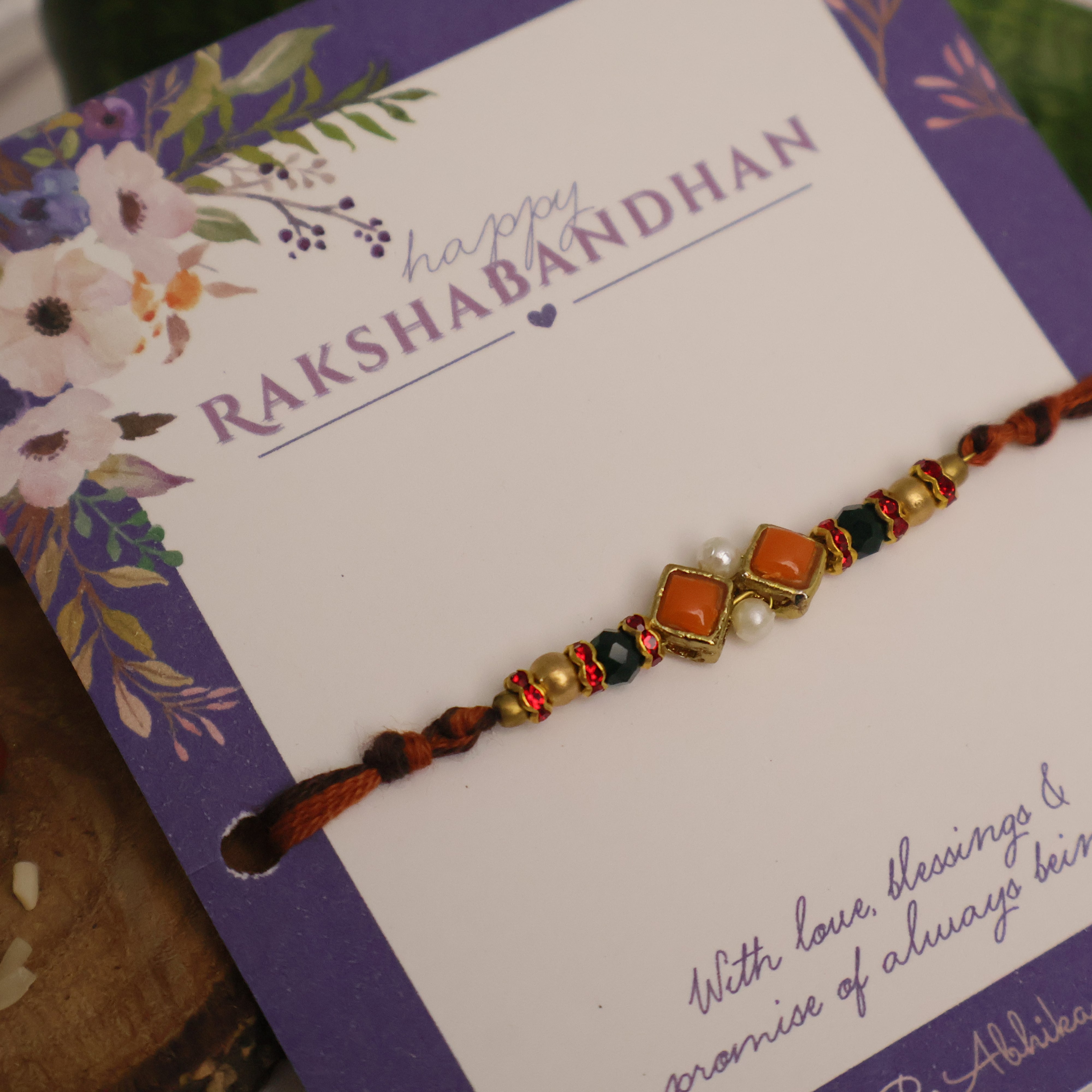Amber Diamond Beaded Thread Rakhi