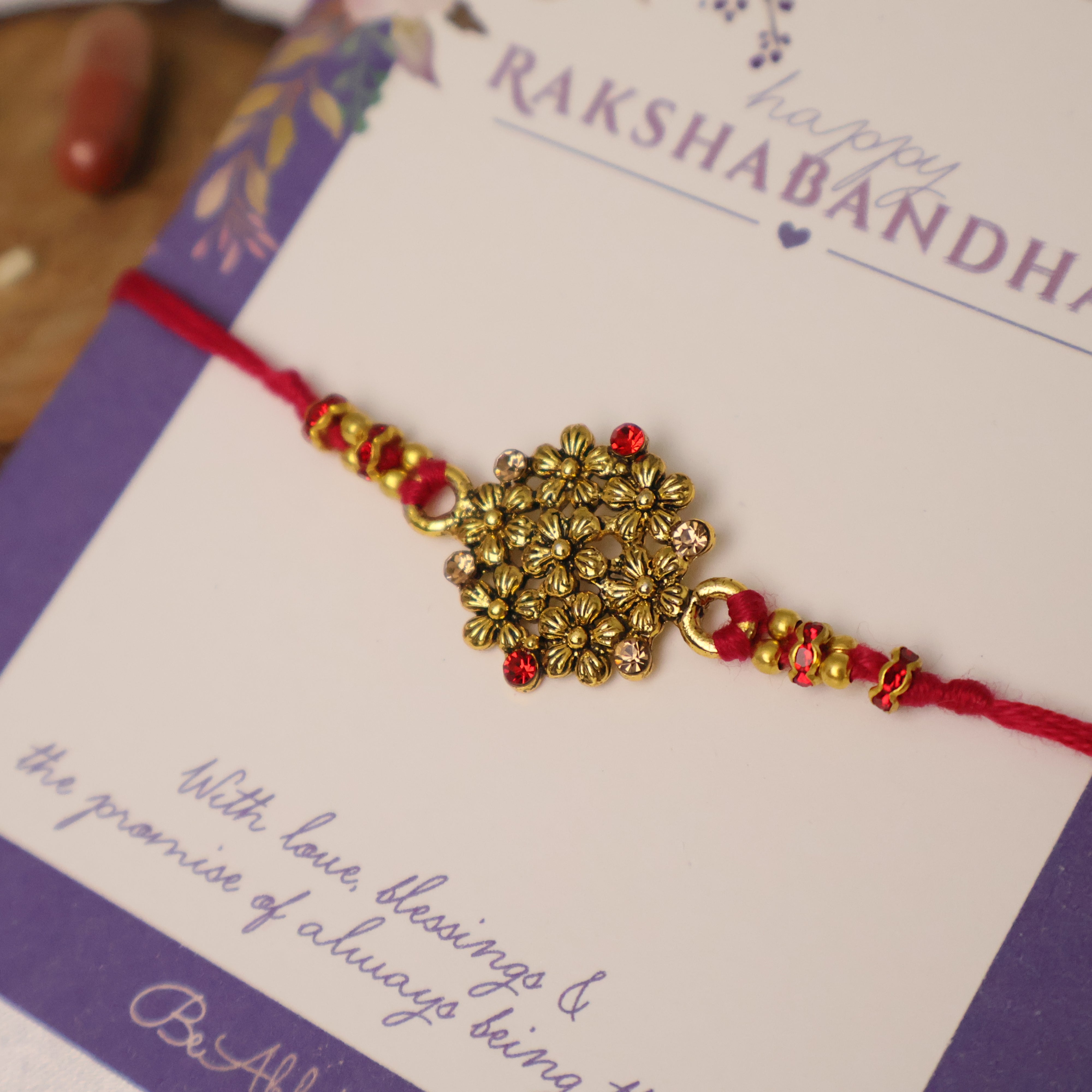 Golden Bead Cluster Traditional Rakhi
