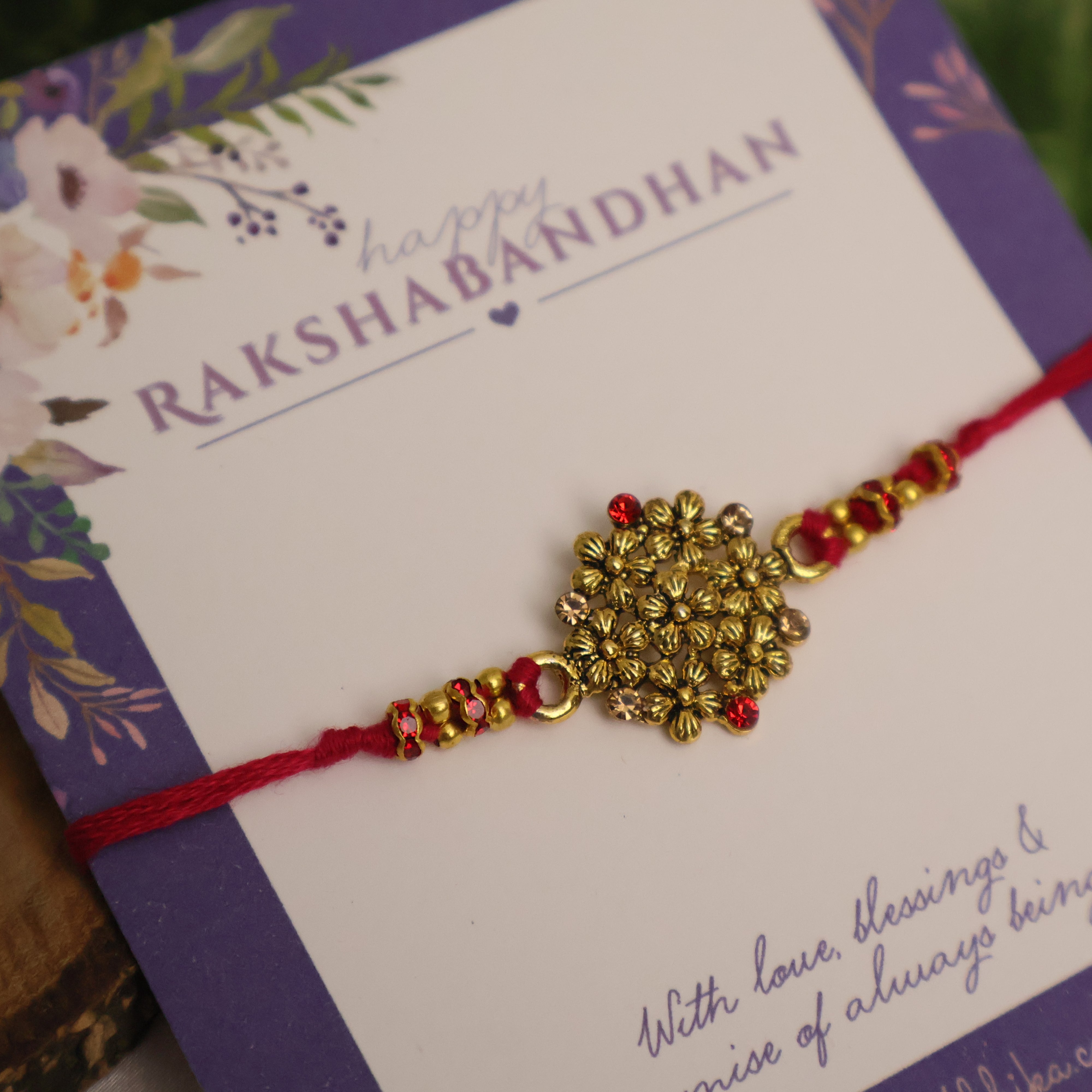 Golden Bead Cluster Traditional Rakhi