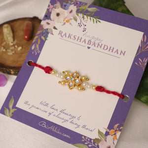 Kundan Floral Pearl Red Rakhi