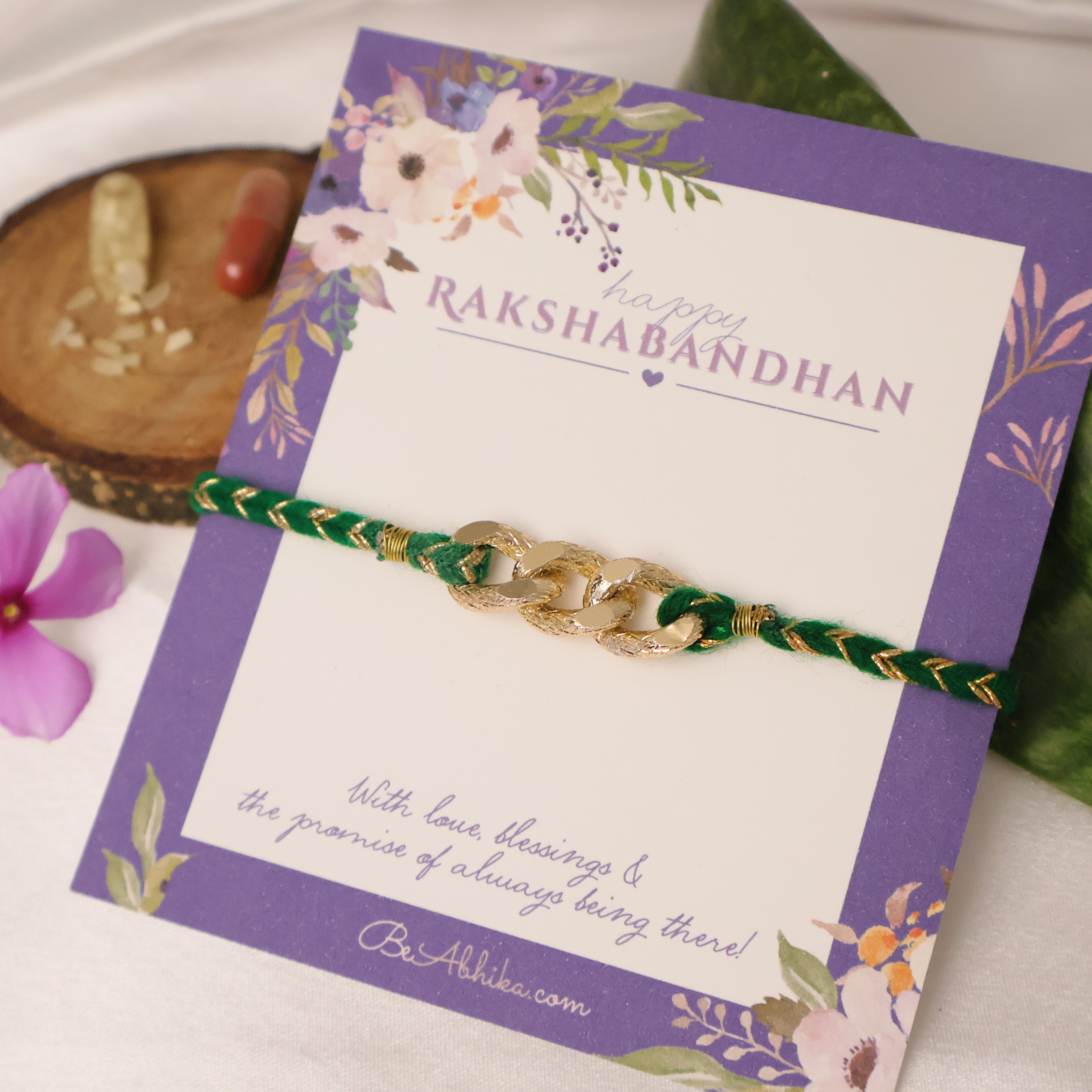 Golden Chain Green Thread Rakhi