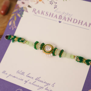 Green Beaded Floral Charm Rakhi