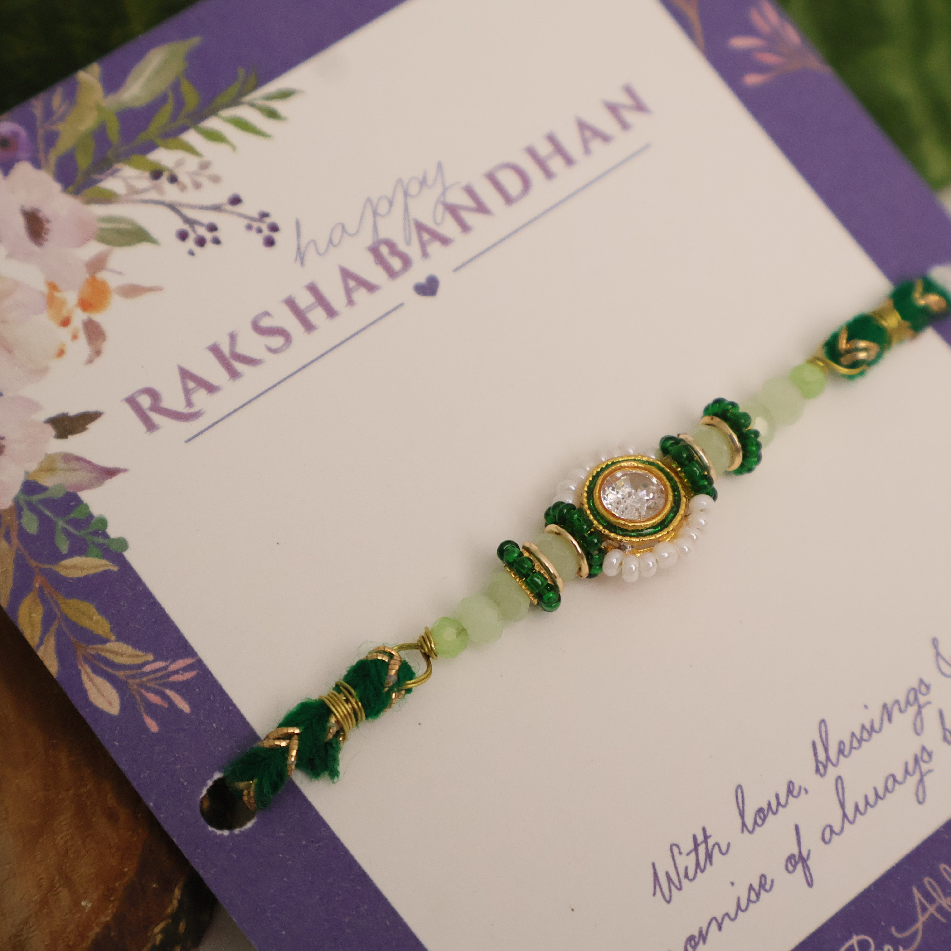 Green Beaded Floral Charm Rakhi