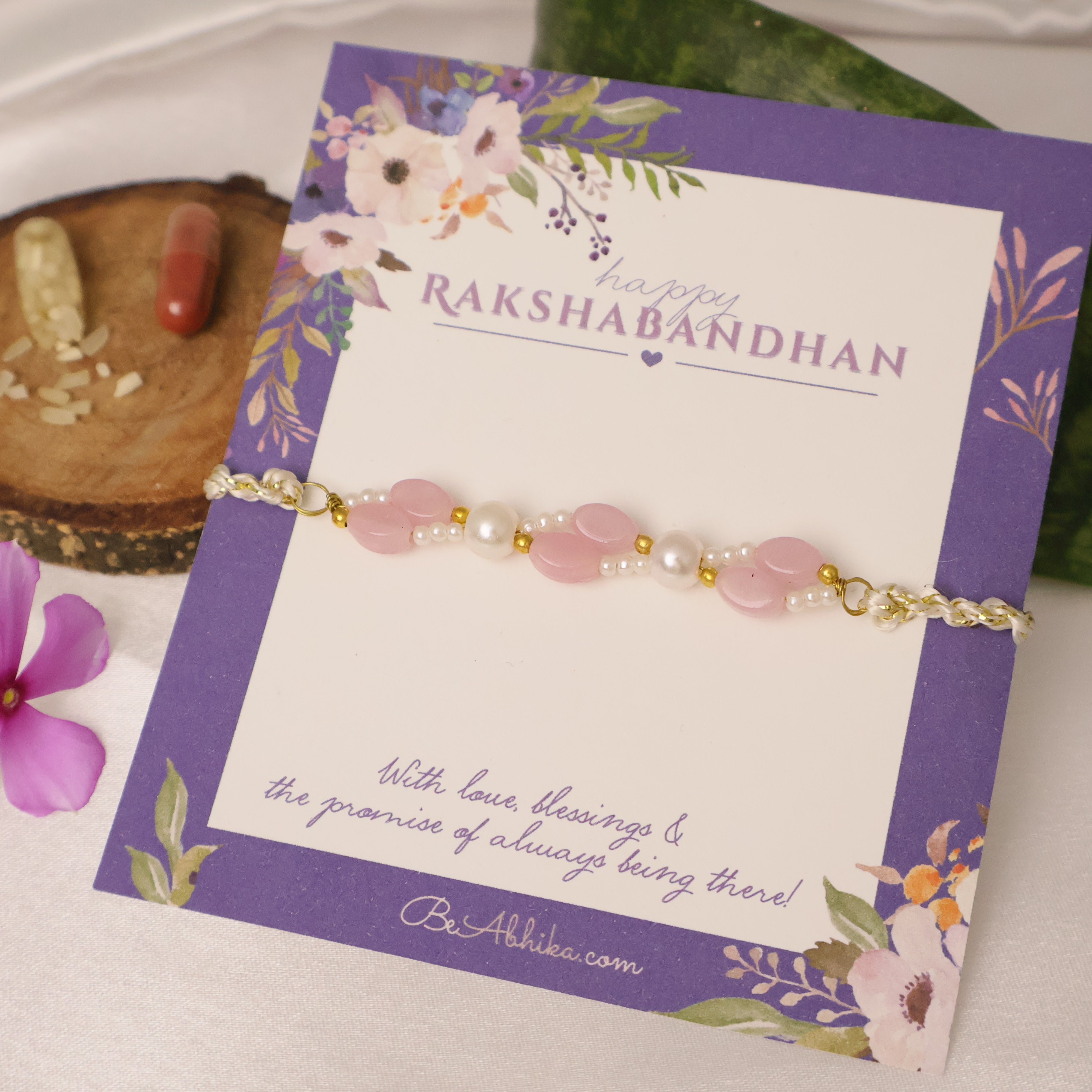 Blush Pearl Tassel Rakhi & Lumba Set