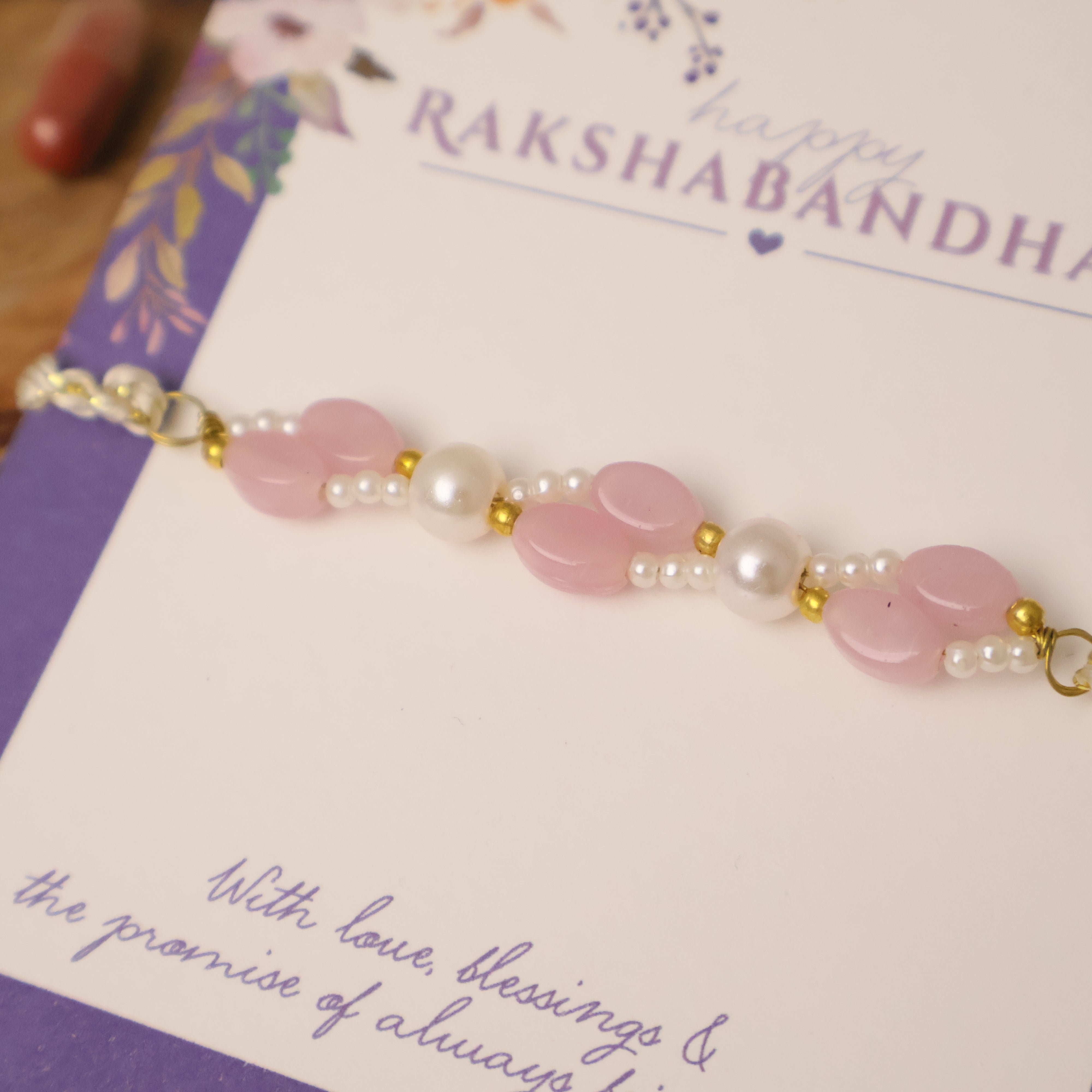 Pink Pearl Beaded Designer Rakhi