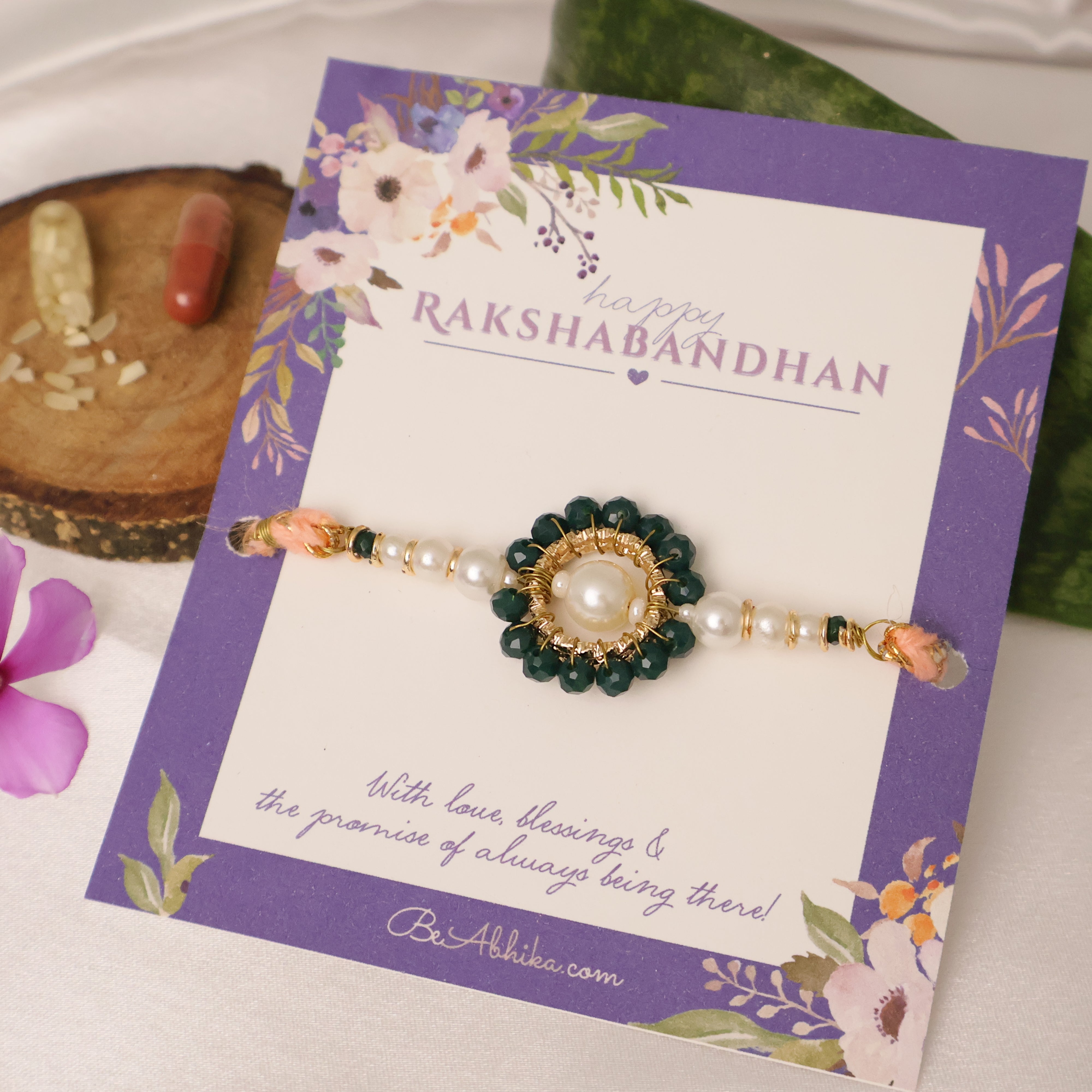 Green Pearl Floral Beaded Rakhi