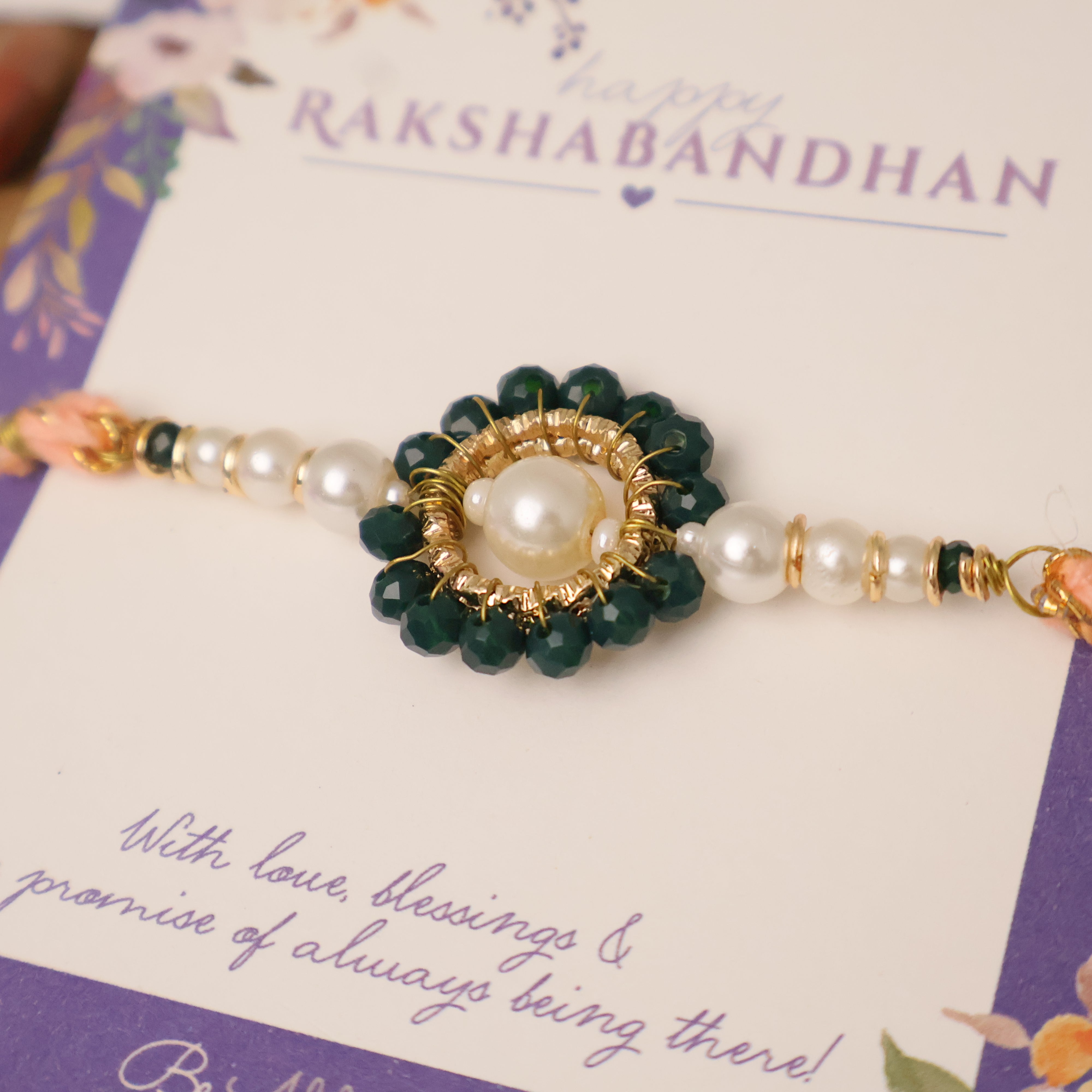 Teal Pearl Rakhi & Lumba Set