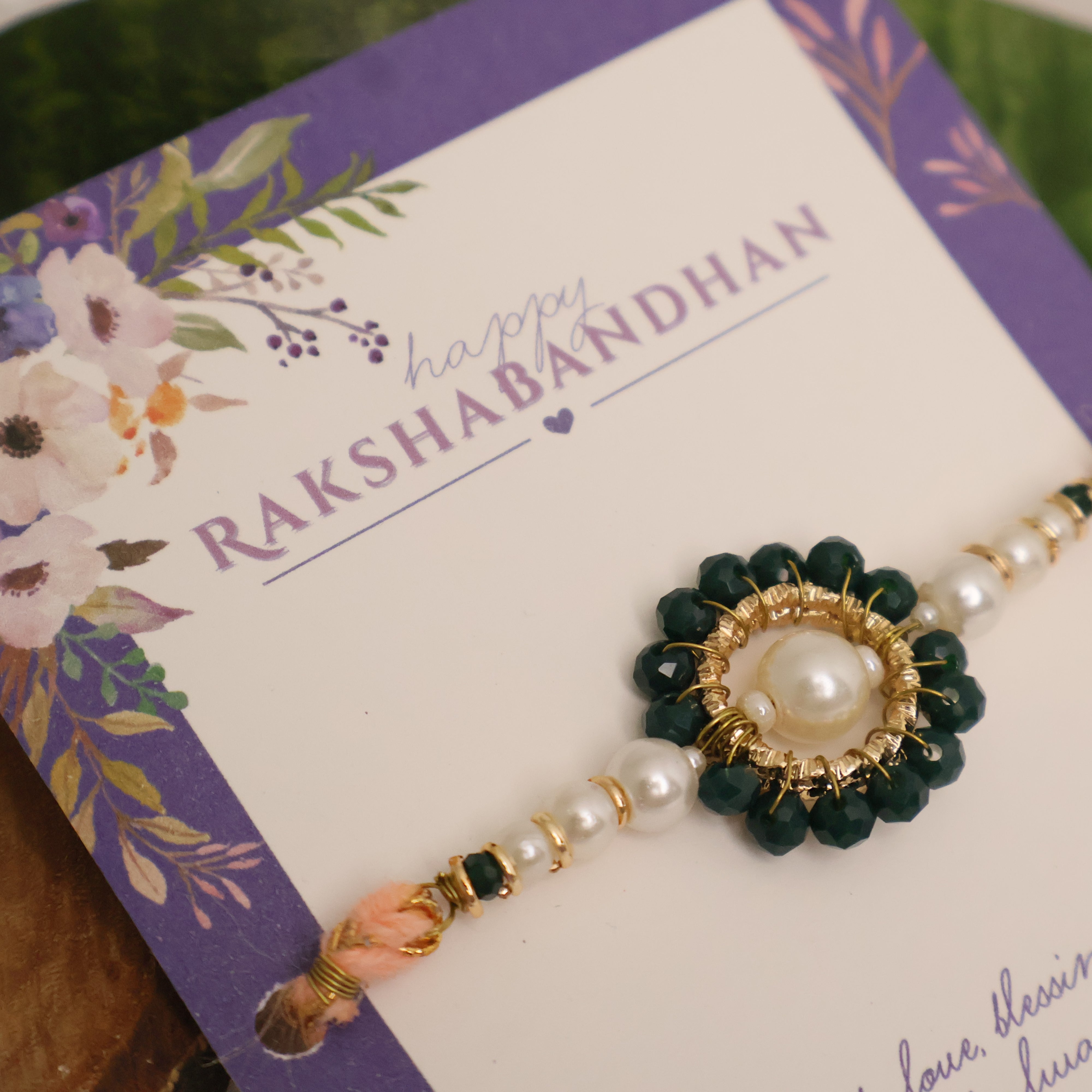 Green Pearl Floral Beaded Rakhi