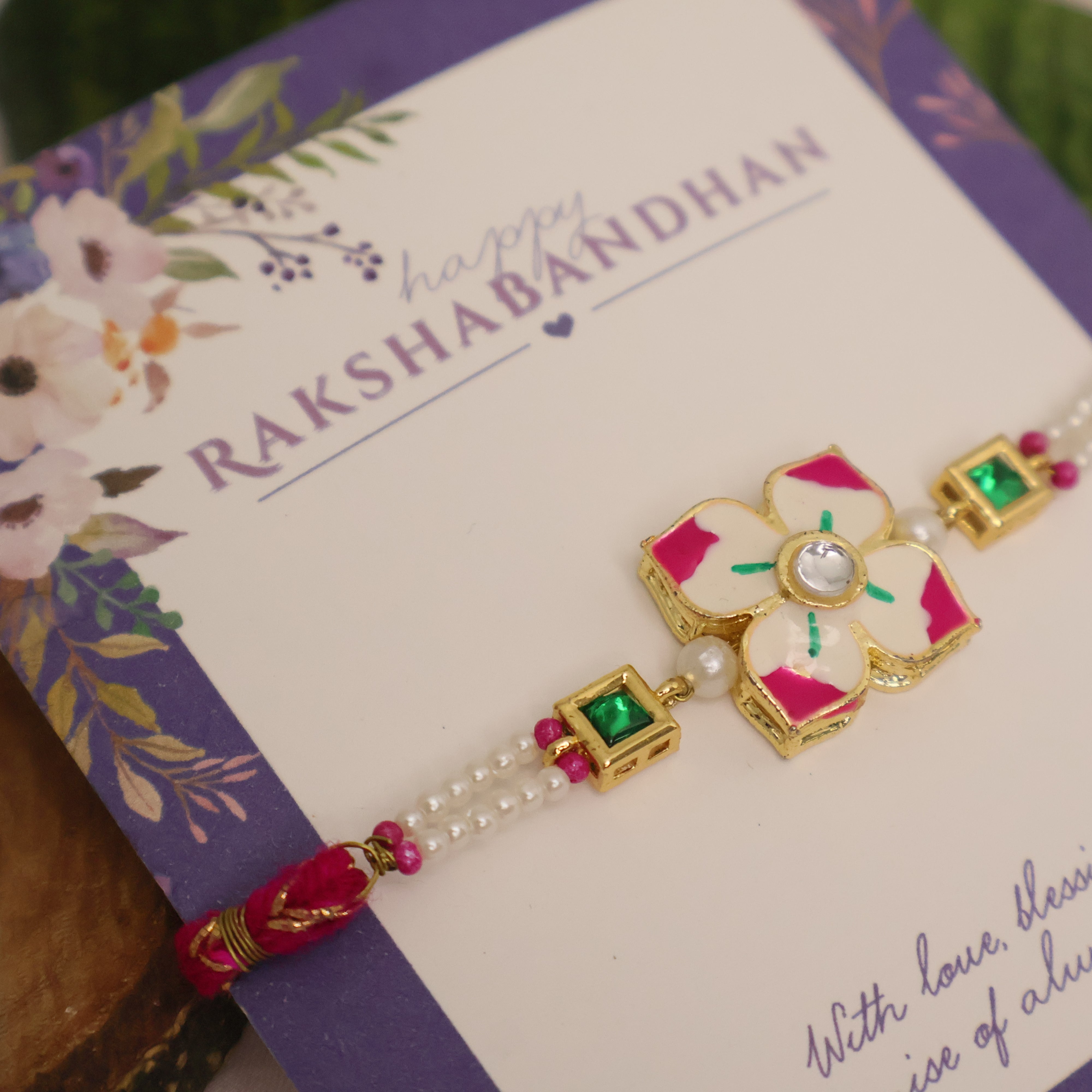 Floral Kundan Pearl Designer Rakhi