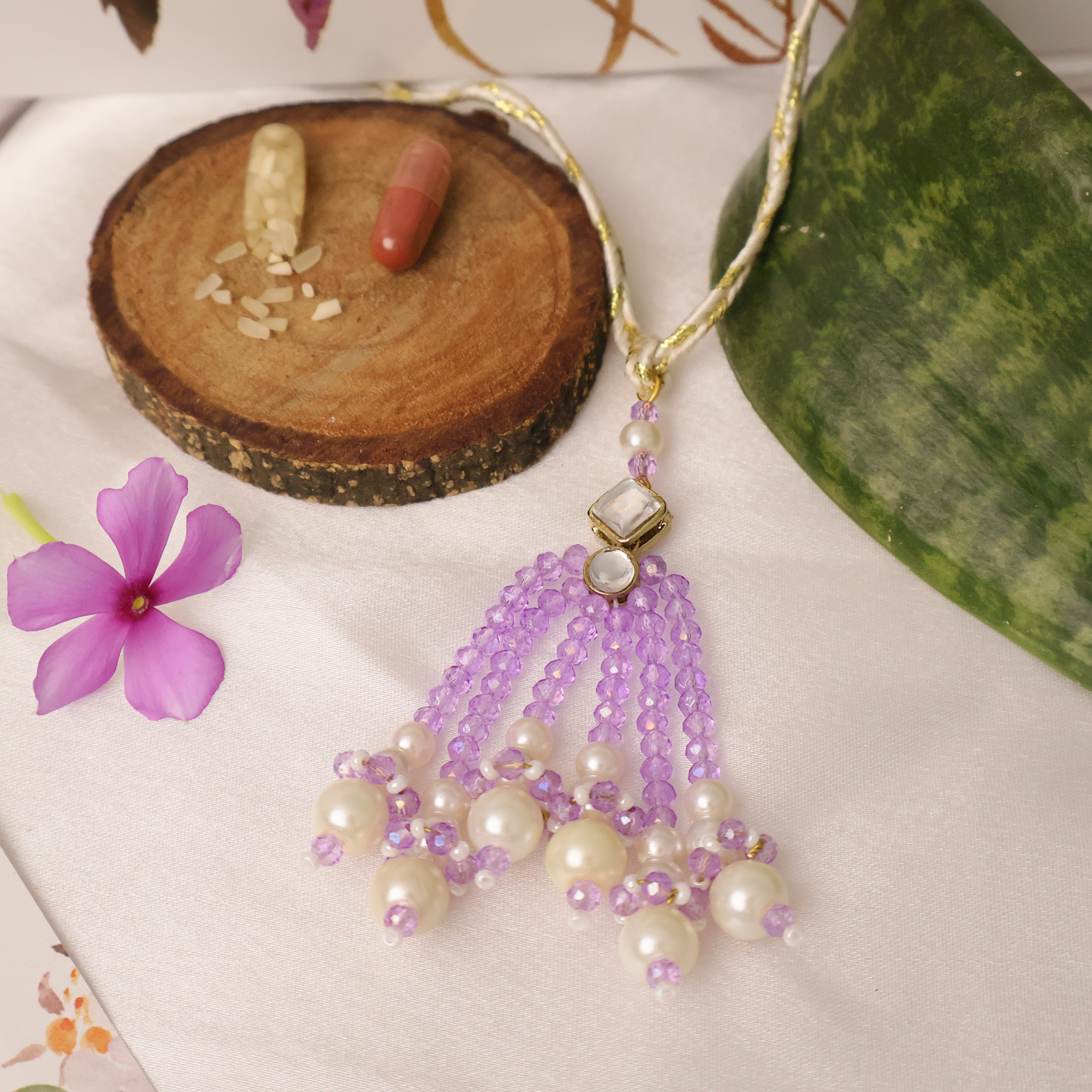 Lavender Pearl Tassel Beaded Designer Lumba