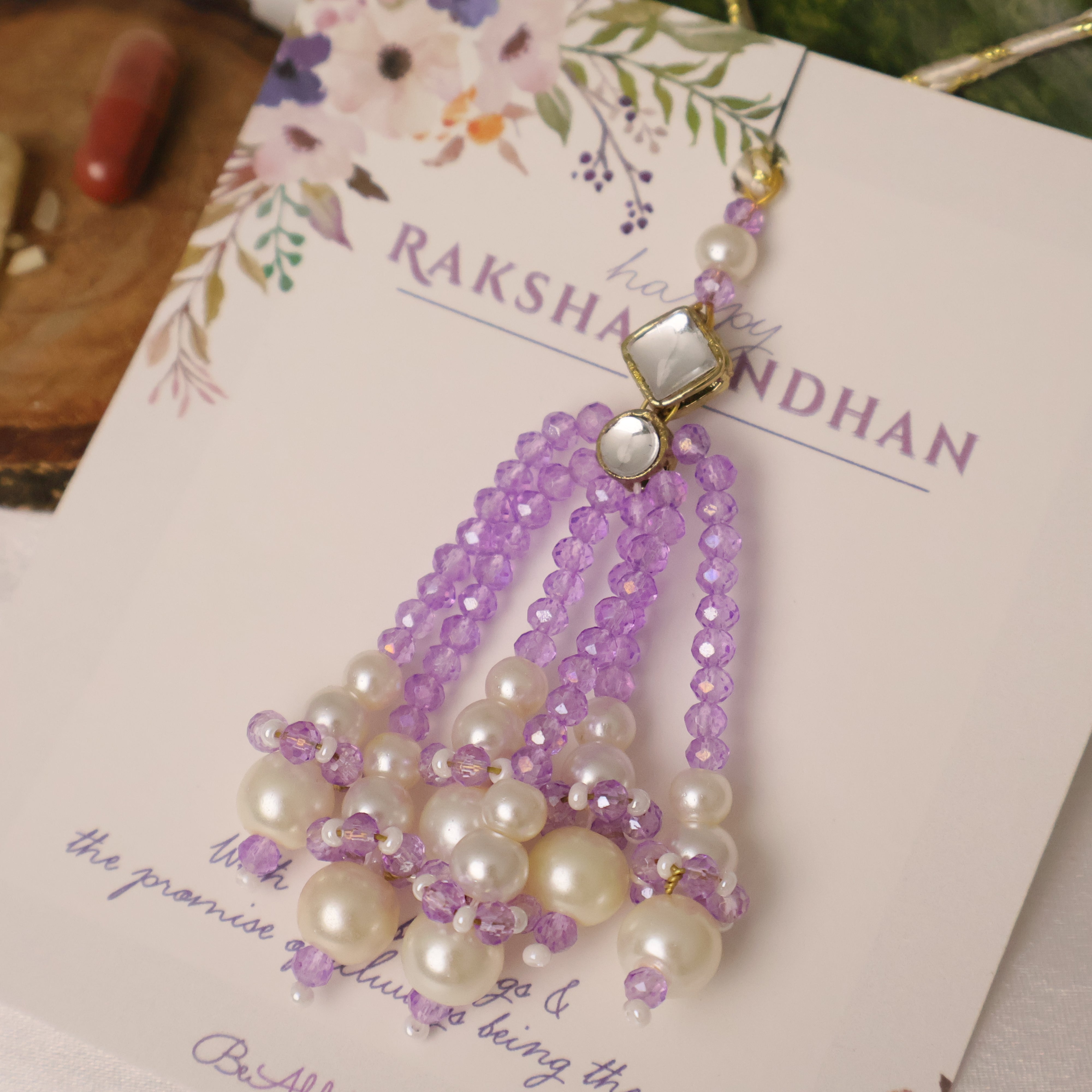 Lavender Pearl Tassel Beaded Designer Lumba
