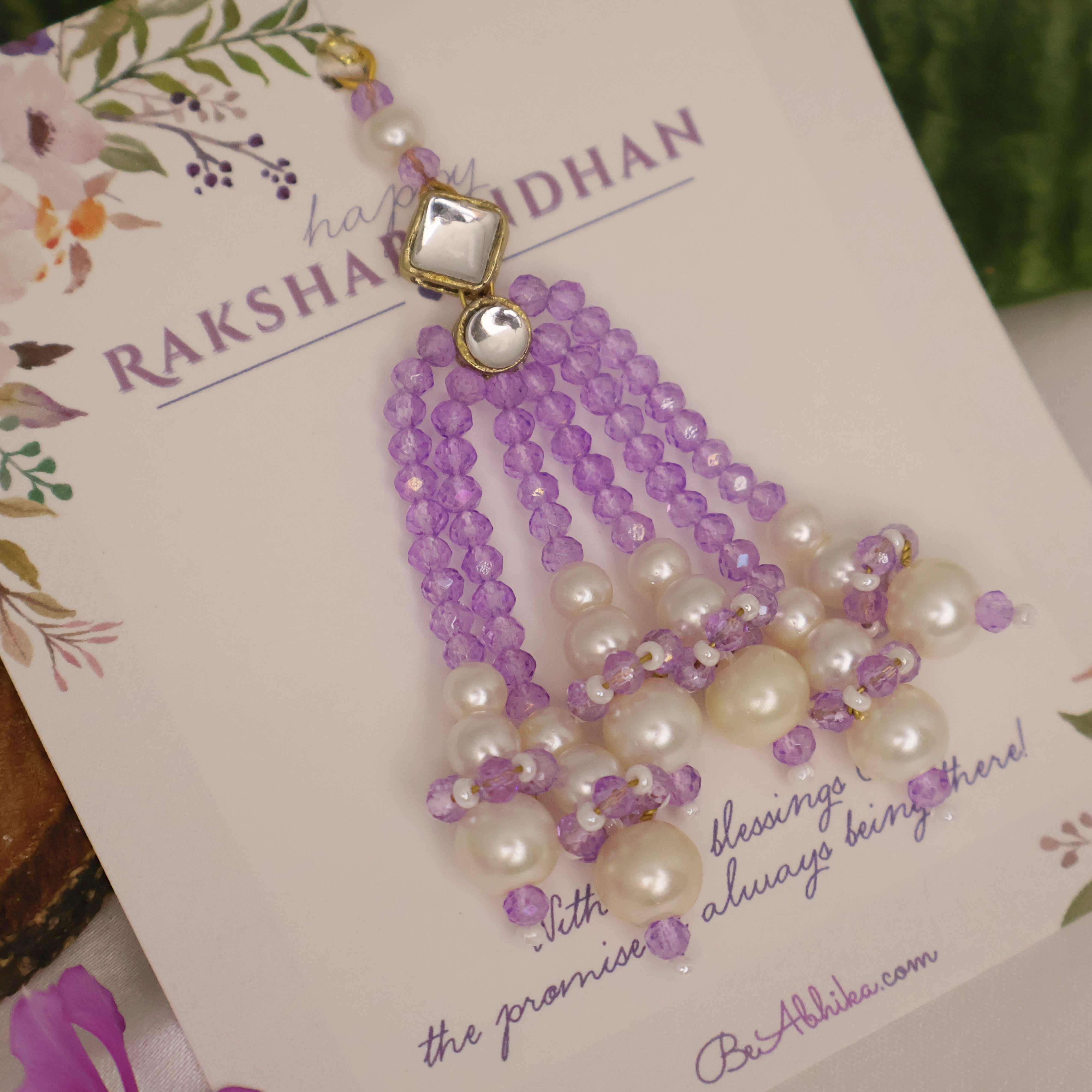 Lavender Pearl Tassel Beaded Designer Lumba
