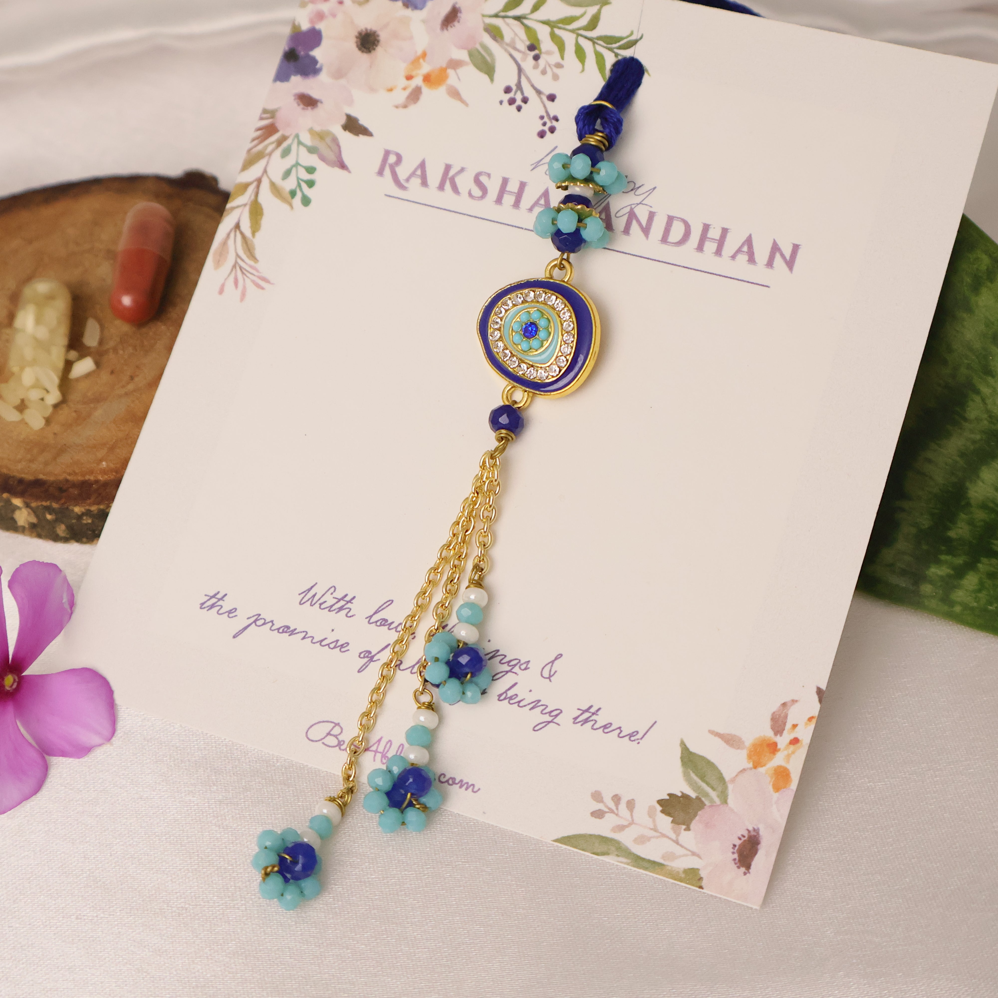 Blue Evil Eye Floral Tassel Lumba