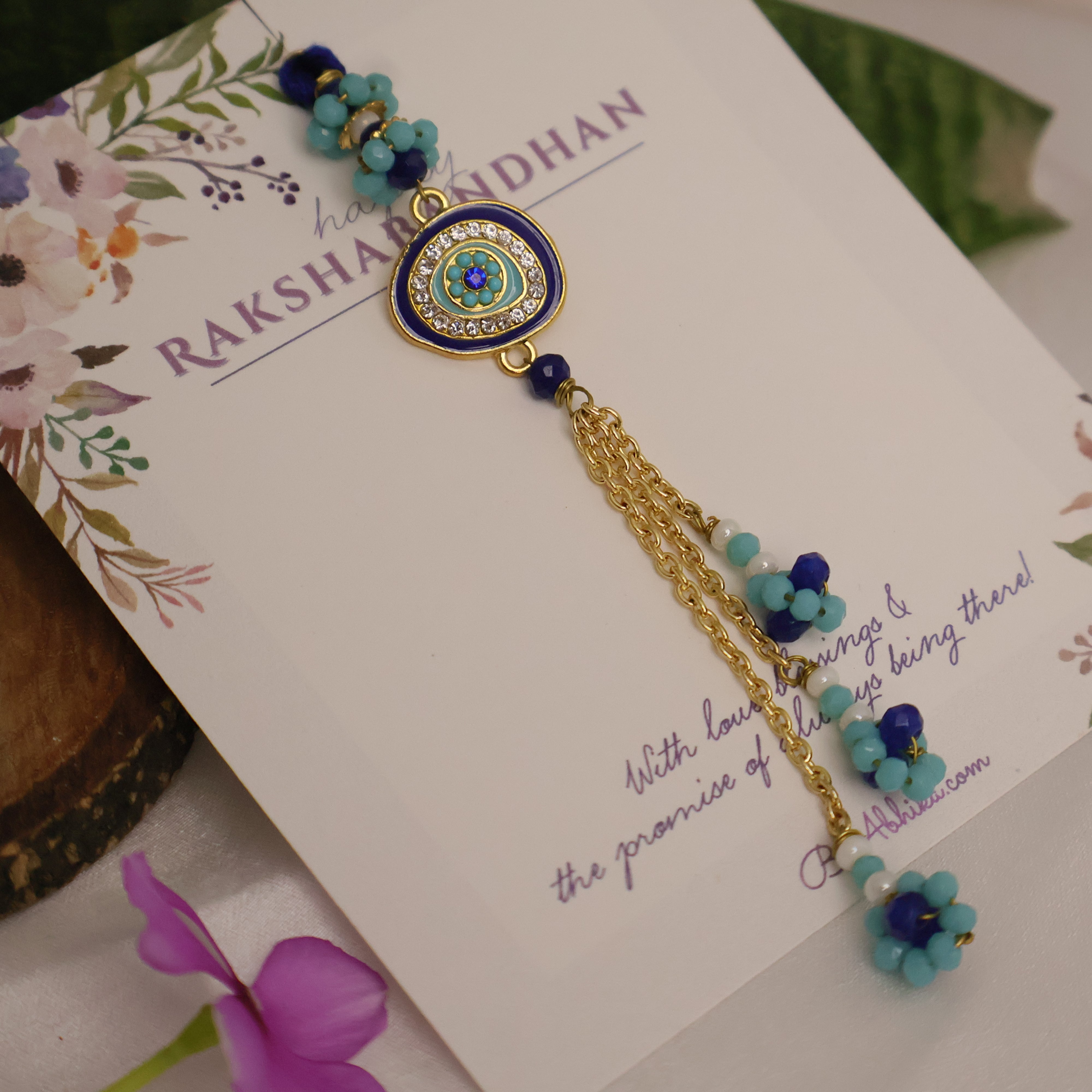 Blue Evil Eye Rakhi & Lumba Set