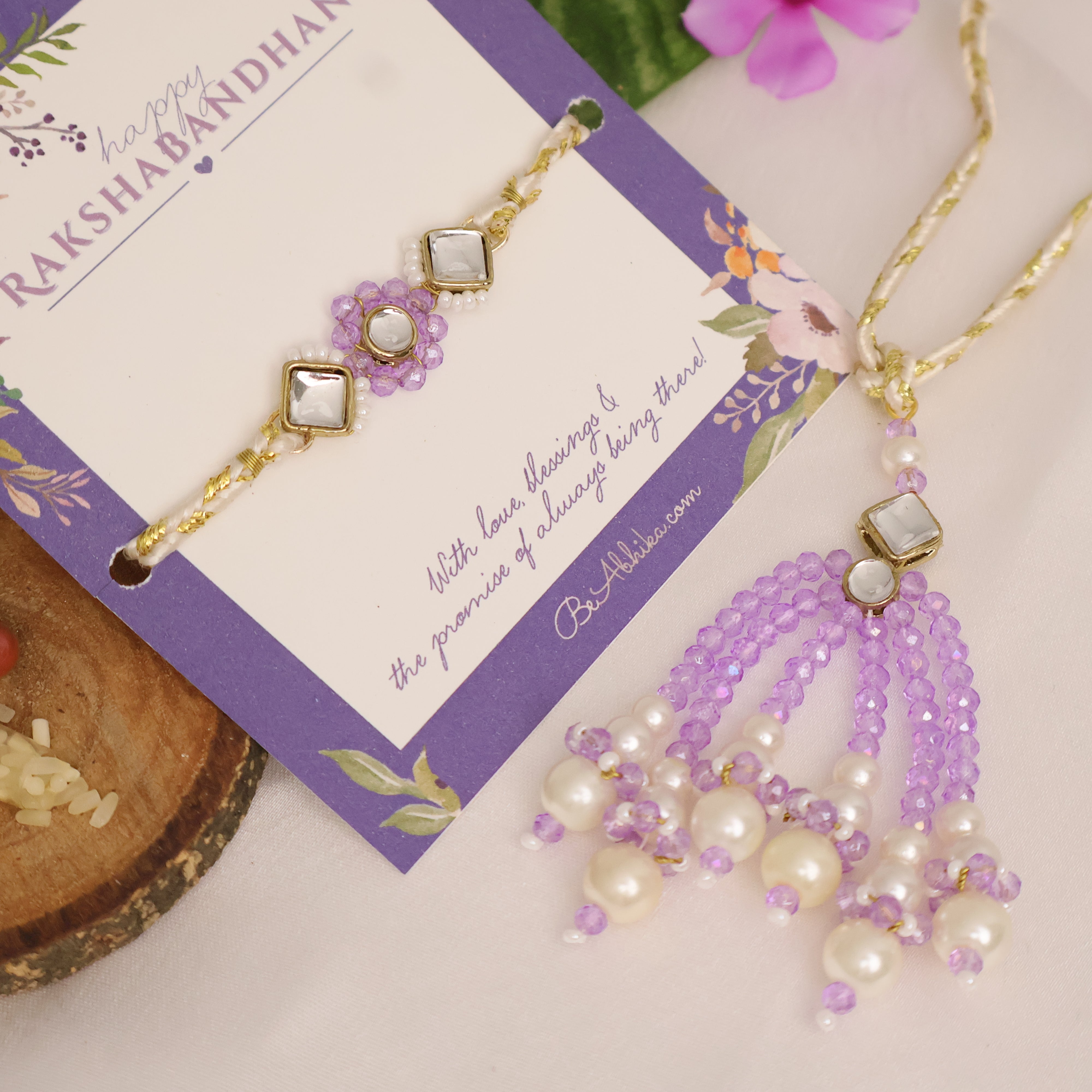 Lavender Pearl Rakhi & Lumba Set