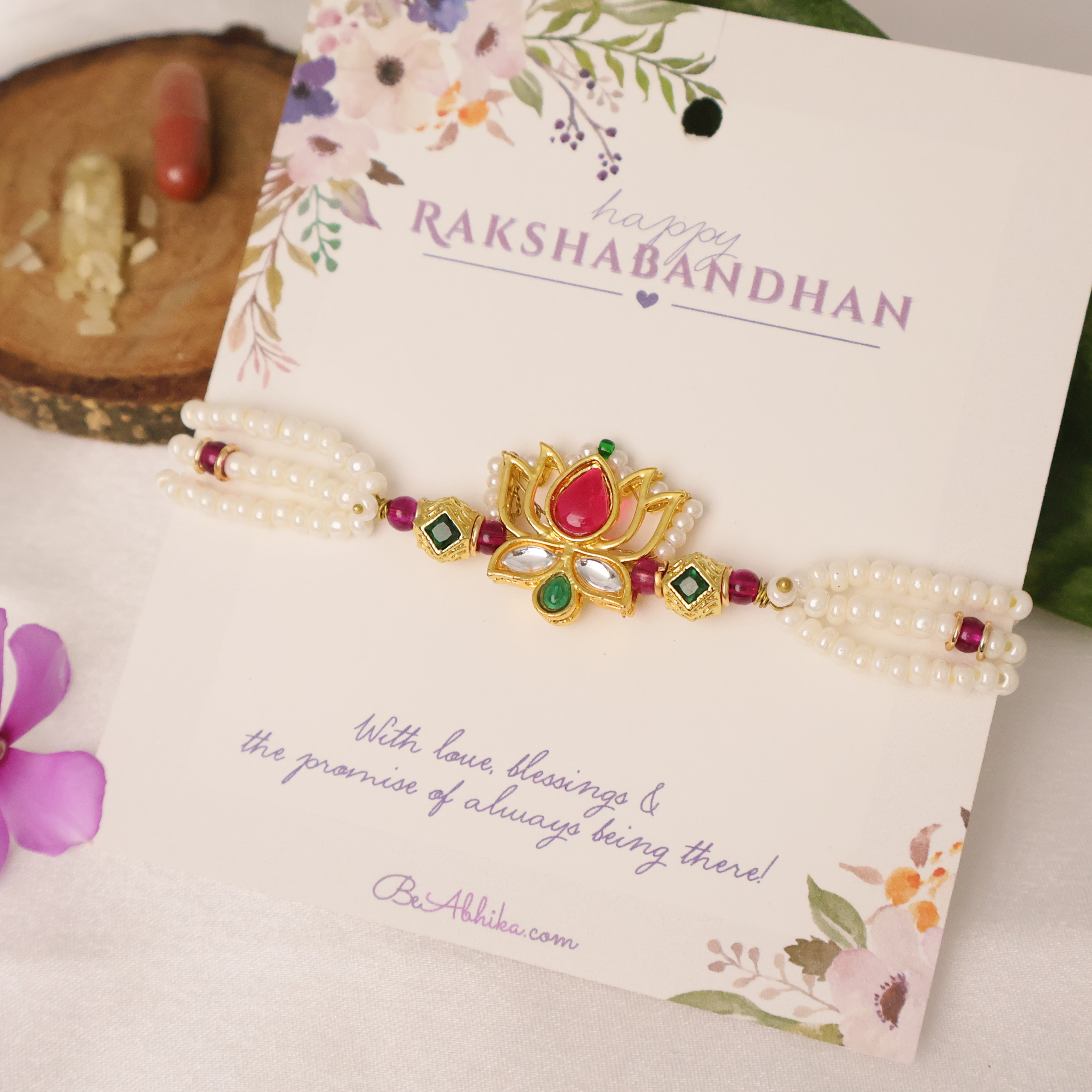 Lotus Pearl Rakhi & Lumba Set