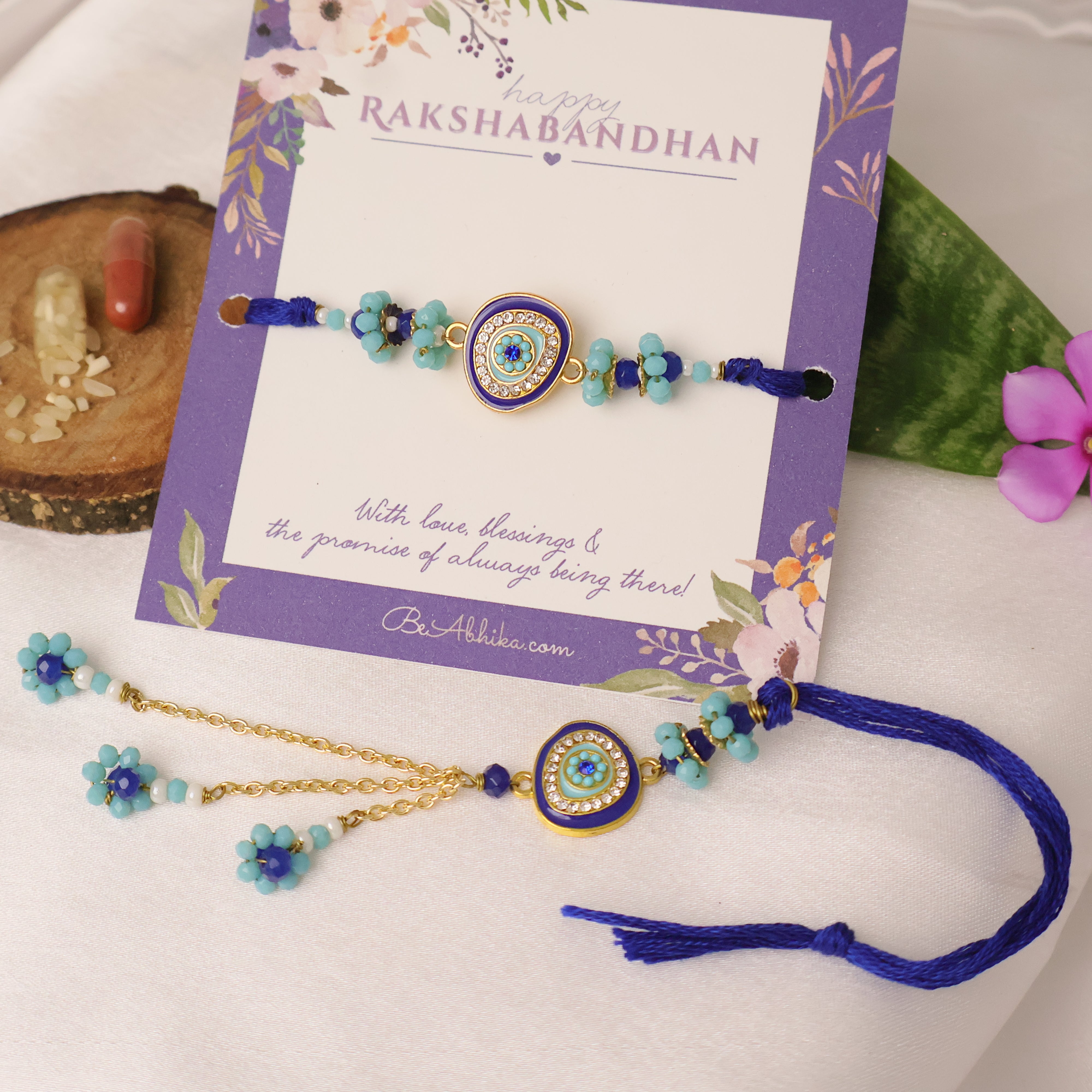 Blue Evil Eye Rakhi & Lumba Set