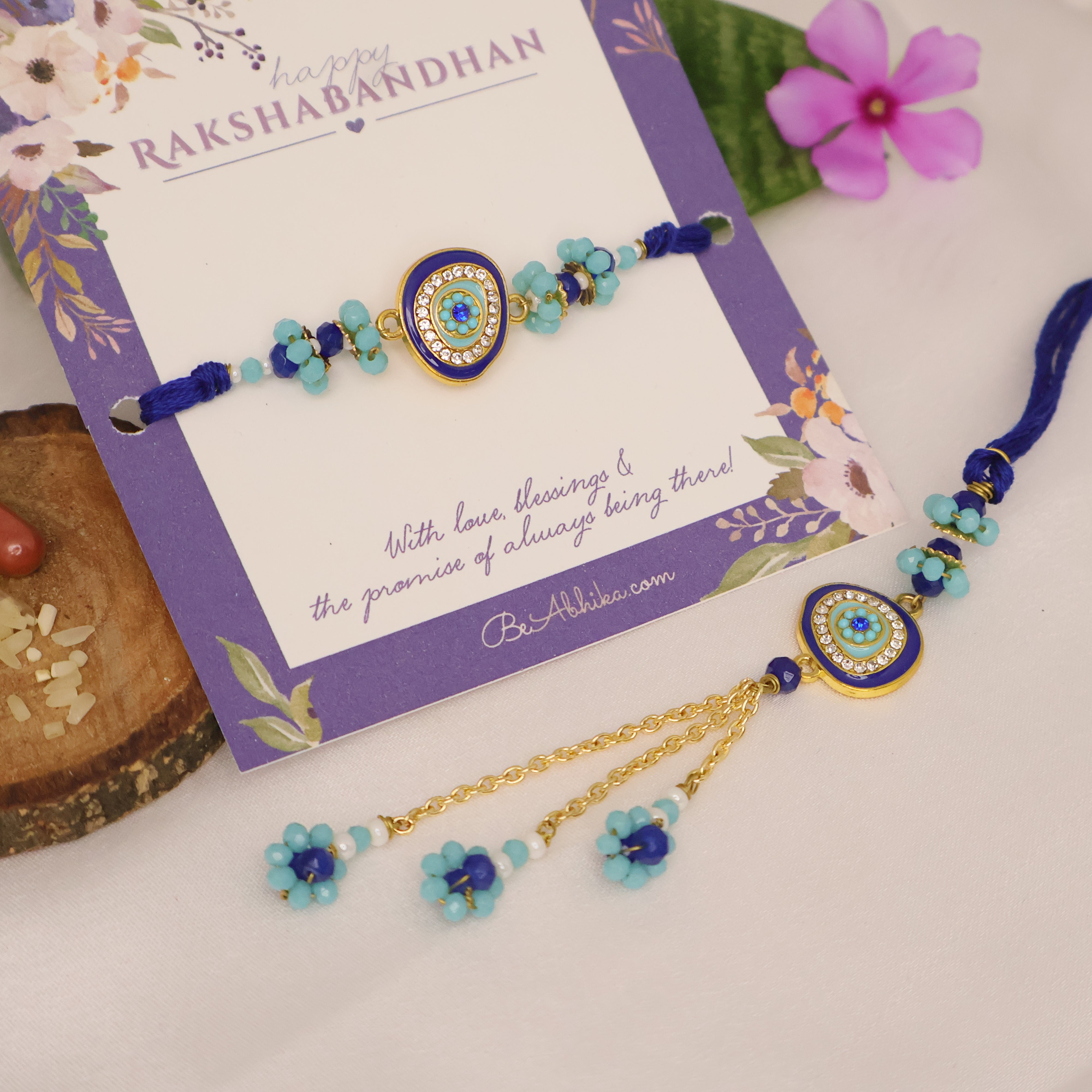Blue Evil Eye Rakhi & Lumba Set