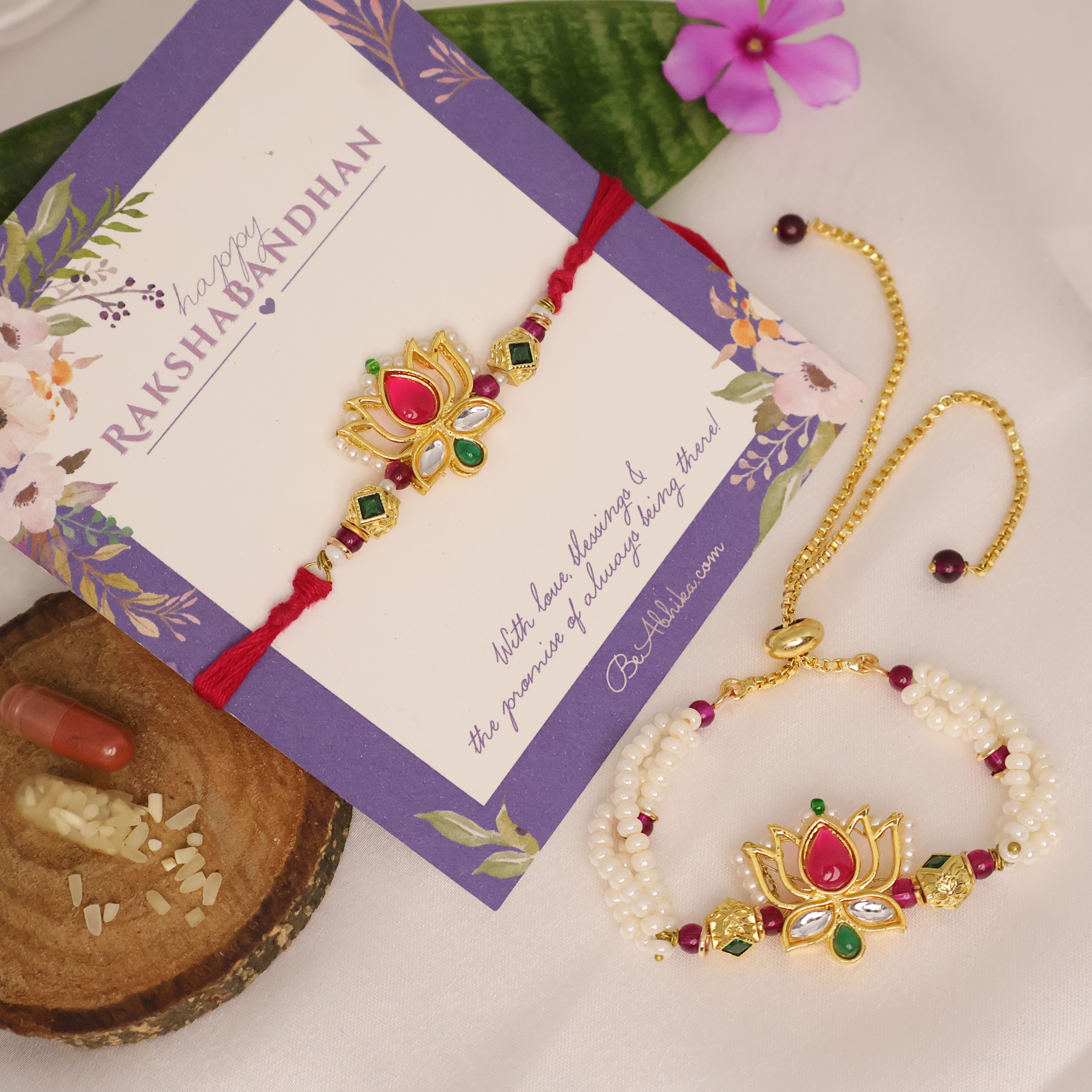 Lotus Pearl Rakhi & Lumba Set