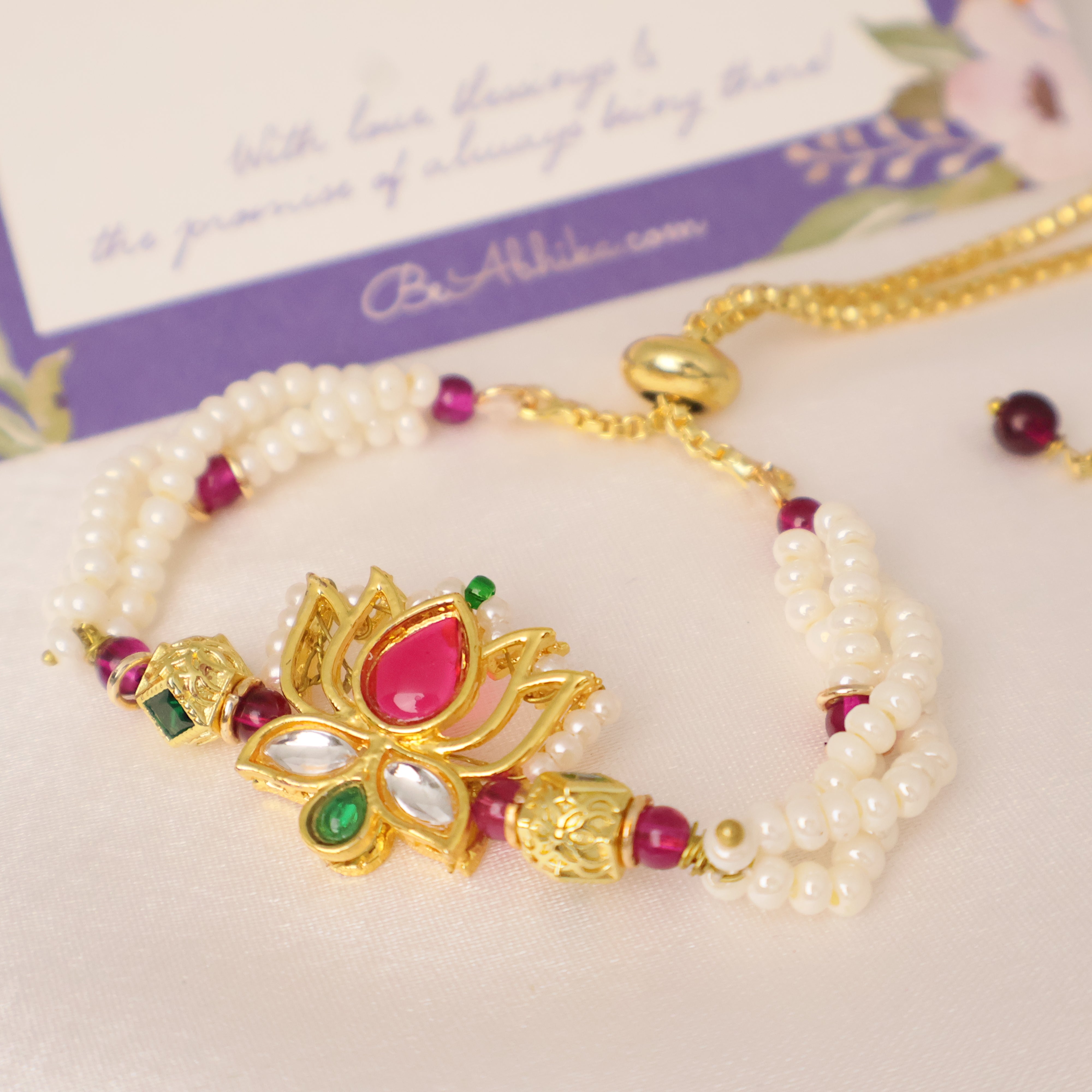 Lotus Pearl Rakhi & Lumba Set