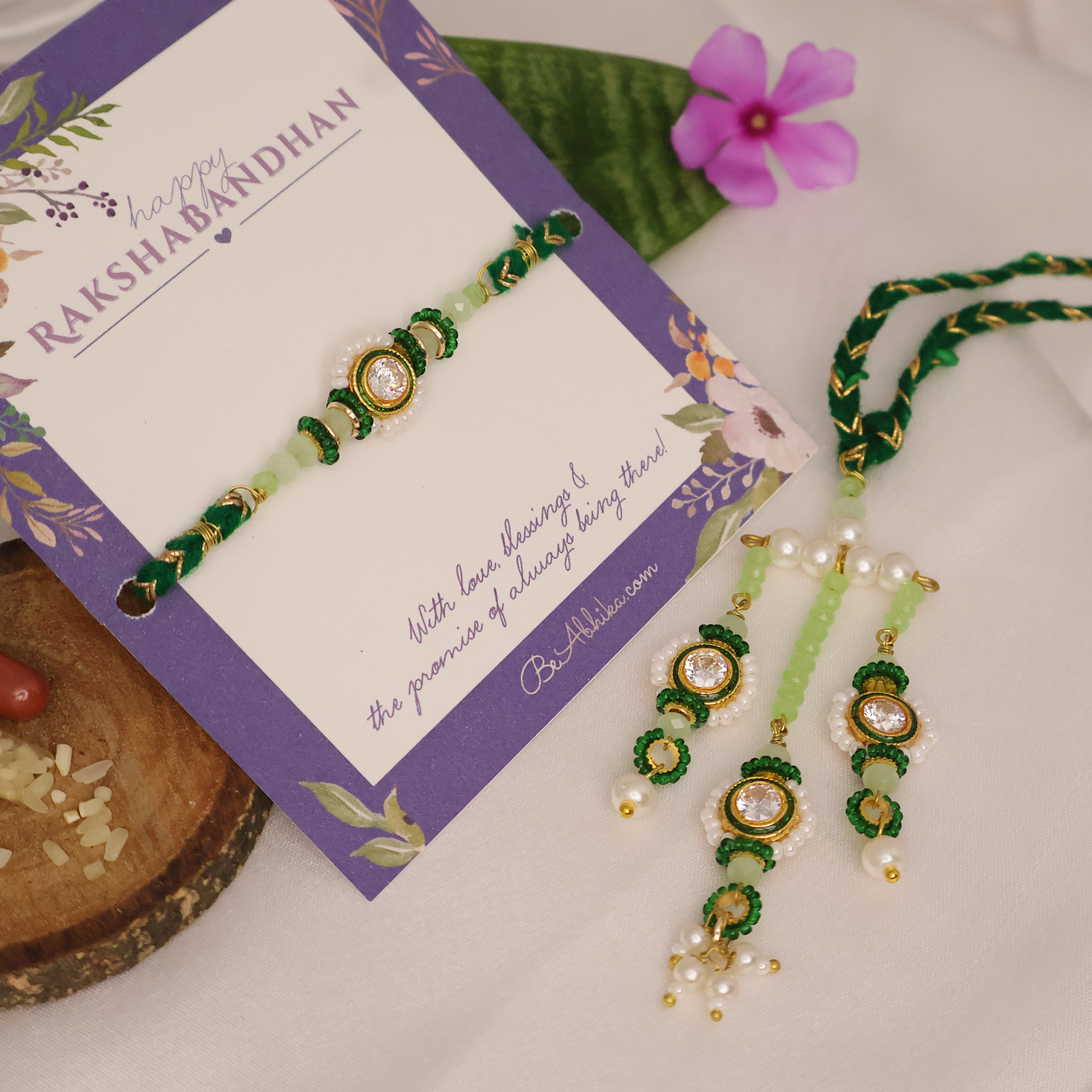 Emerald Pearl Rakhi & Lumba Set