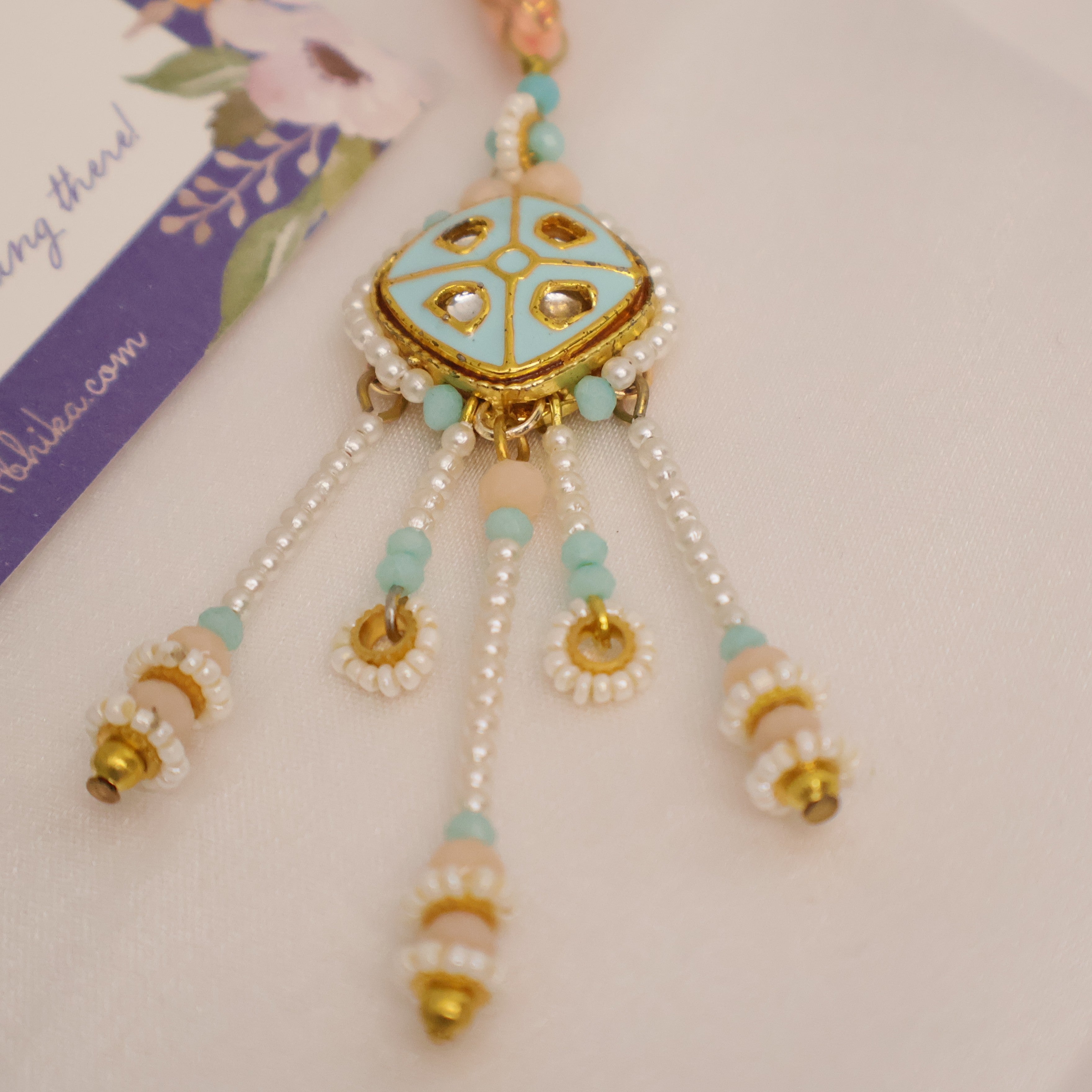 Pastel Kundan Tassel Pearl Charm Lumba