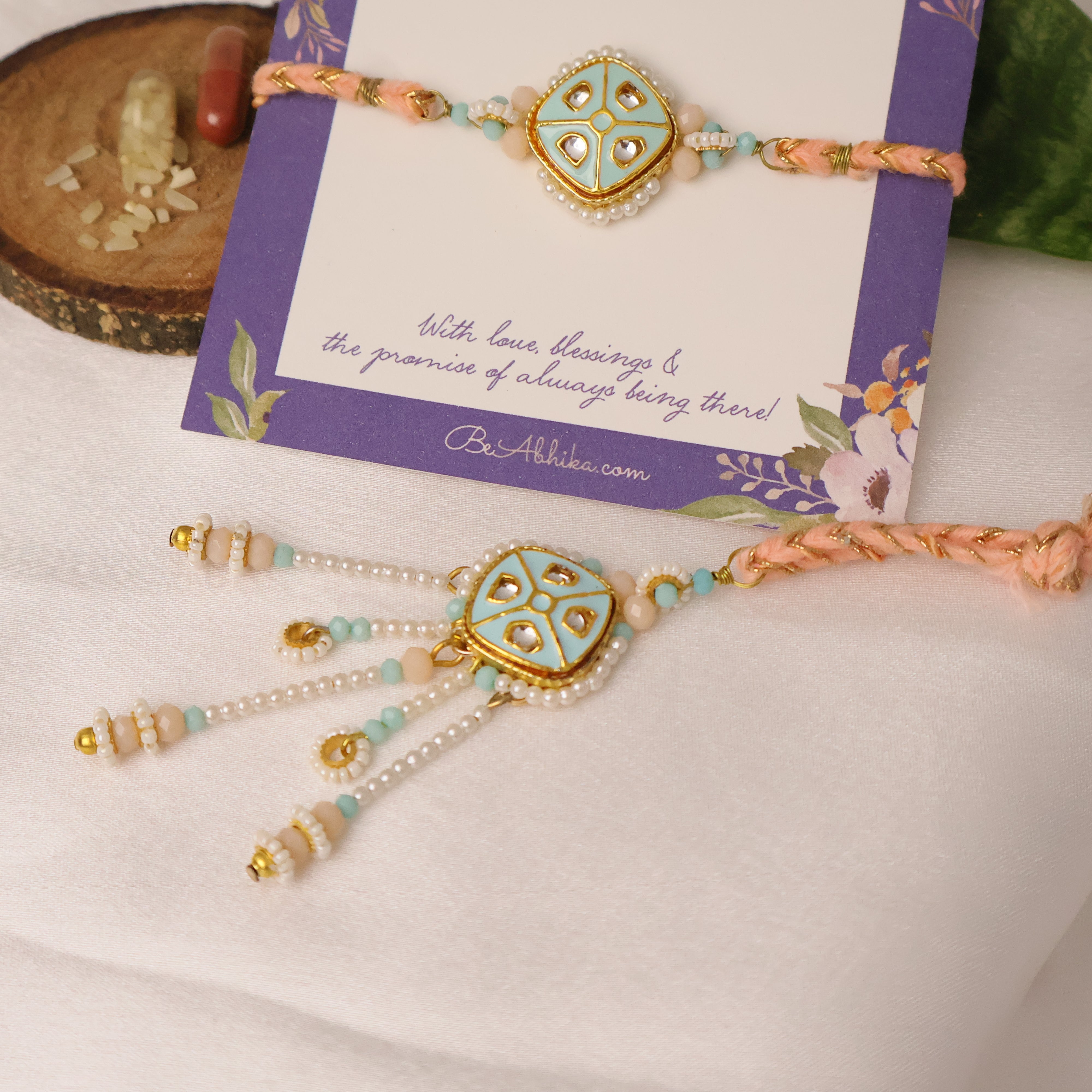 Pastel Kundan Pearl Rakhi & Lumba Set