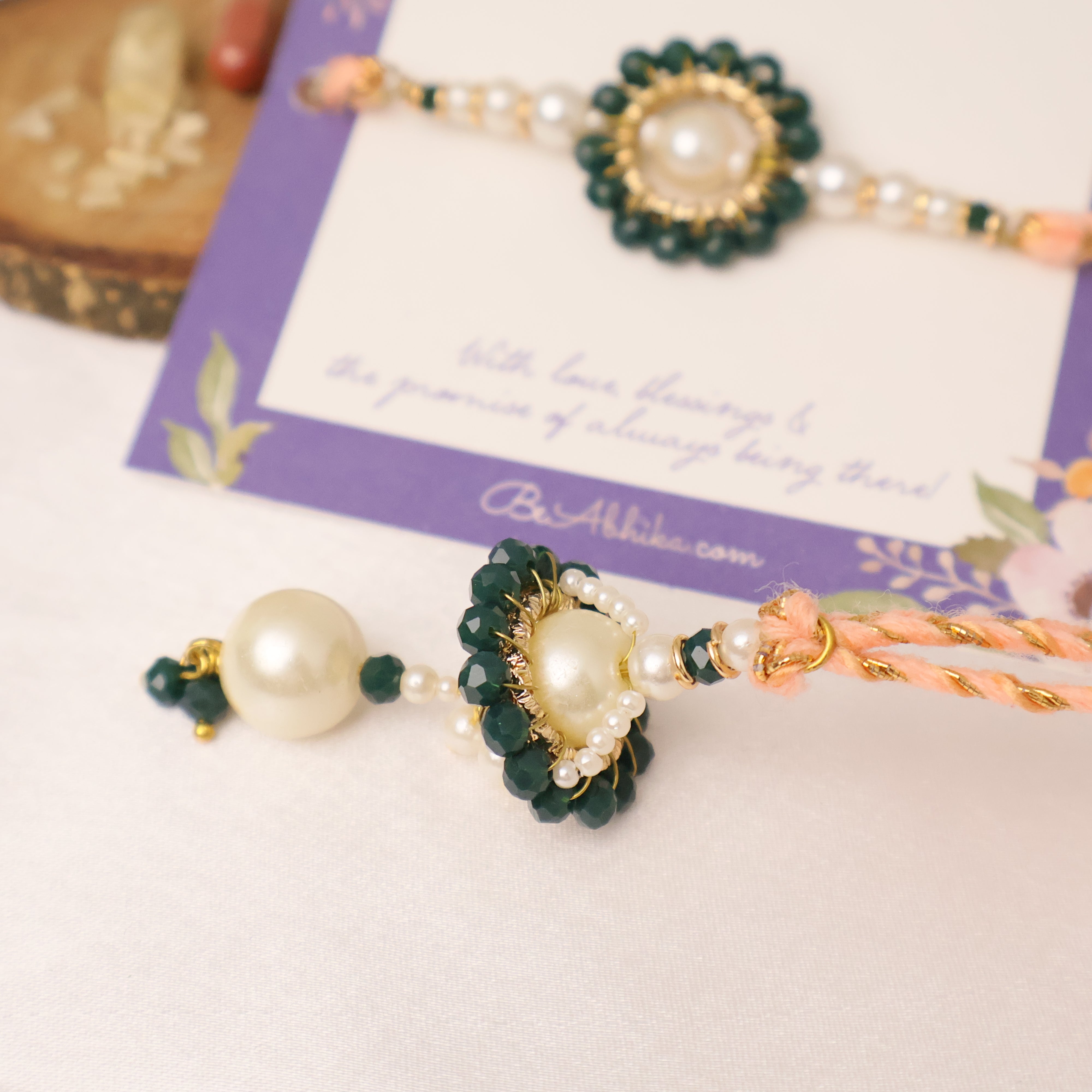 Teal Pearl Rakhi & Lumba Set