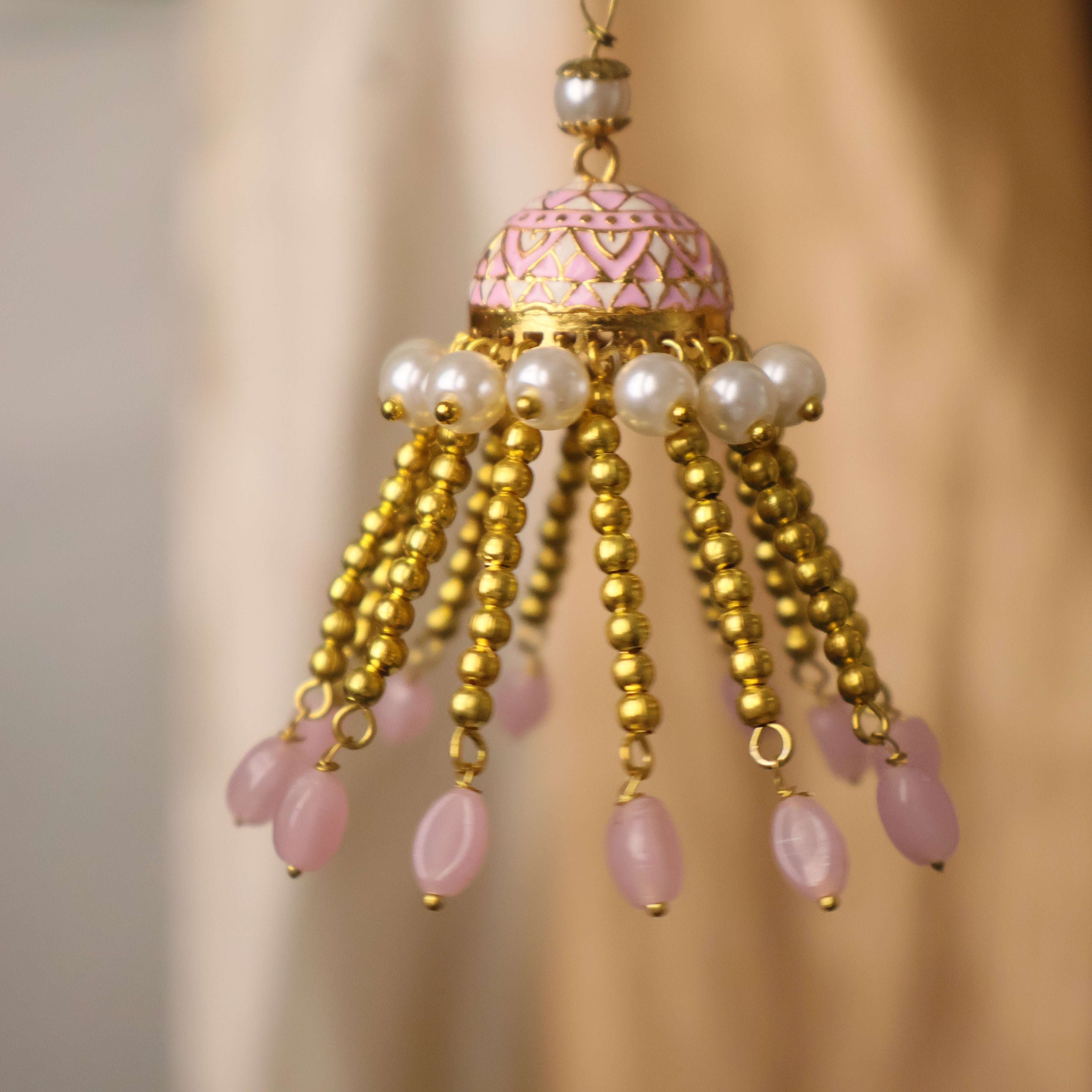 Blush Pearl Jhumki Tassel Designer Lumba