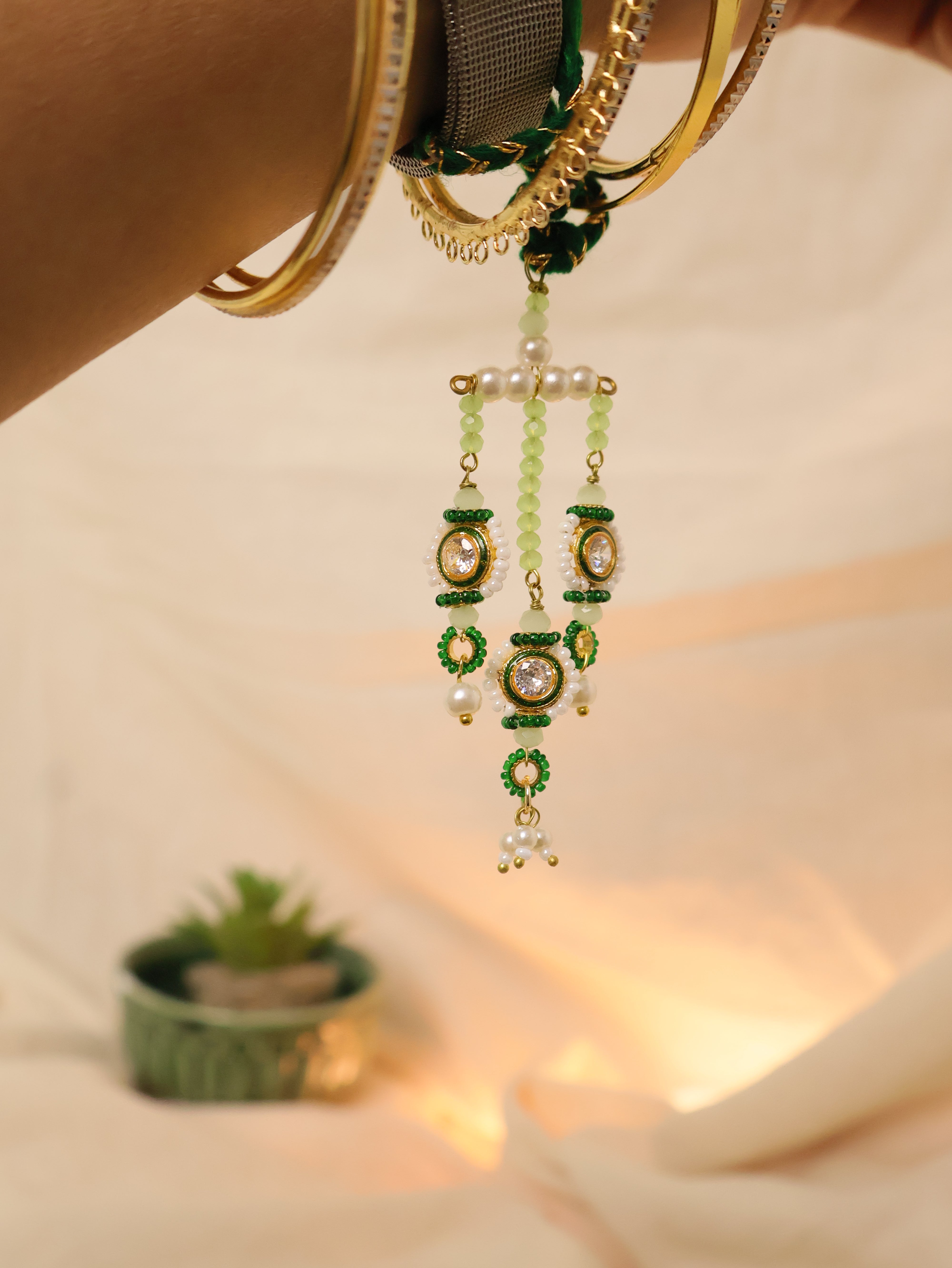 Emerald Kundan Pearl Tassel Designer Lumba