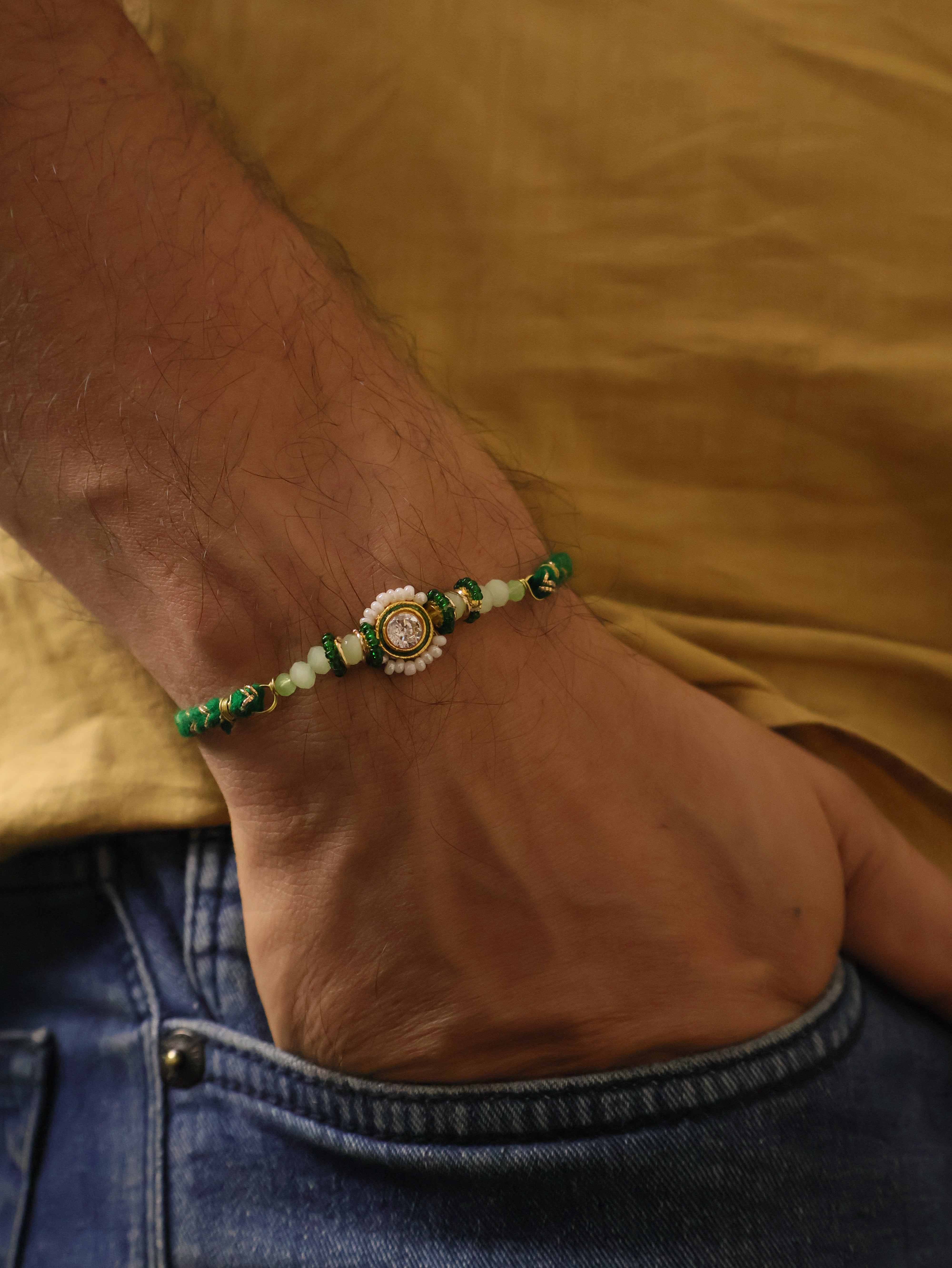 Emerald Pearl Rakhi & Lumba Set