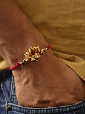 Lotus Kundan Stone Designer Rakhi