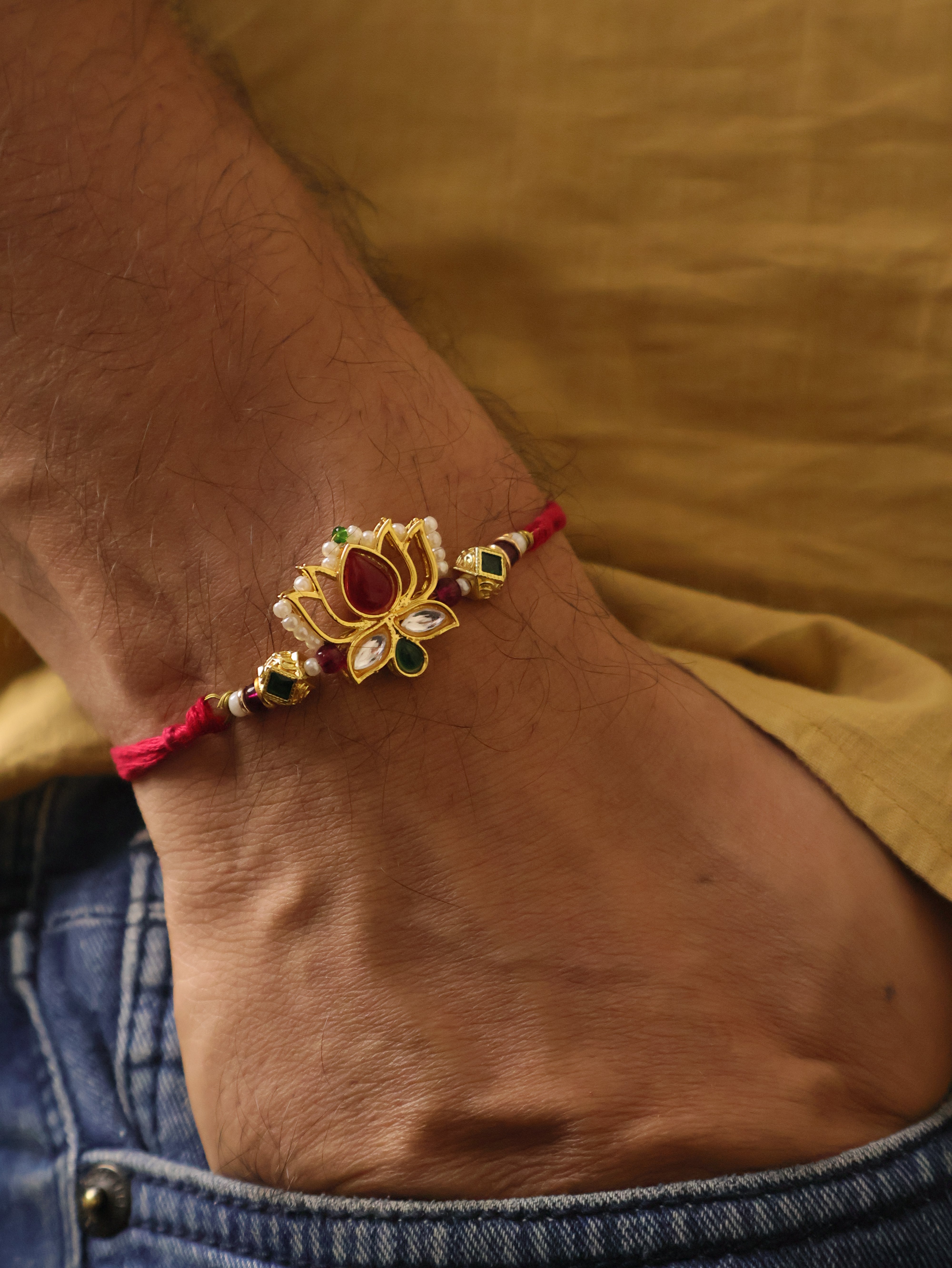 Lotus Kundan Stone Designer Rakhi