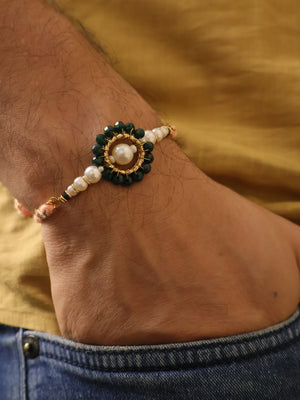 Teal Pearl Rakhi & Lumba Set