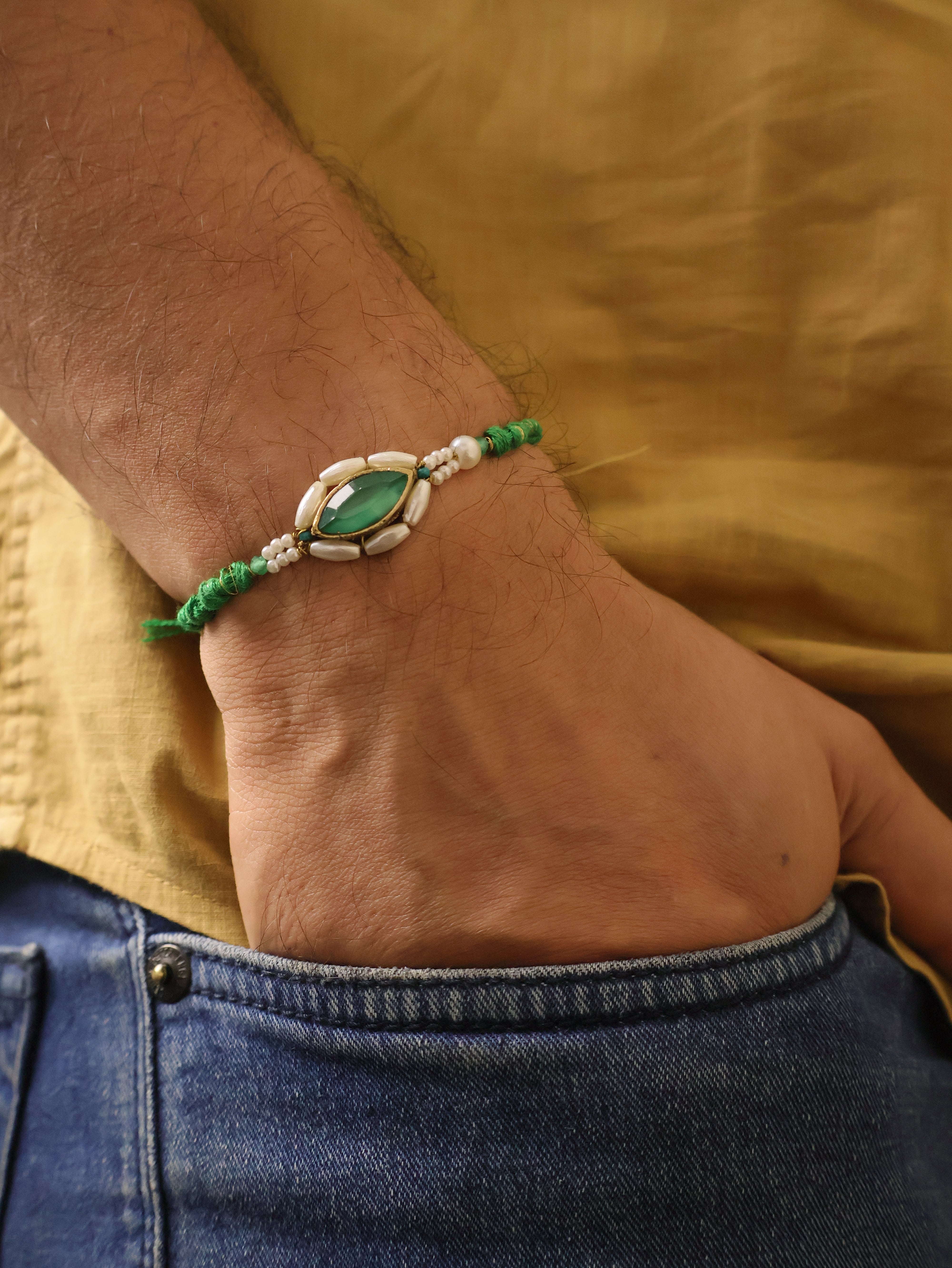 Emerald Pearl Marquise Designer Rakhi